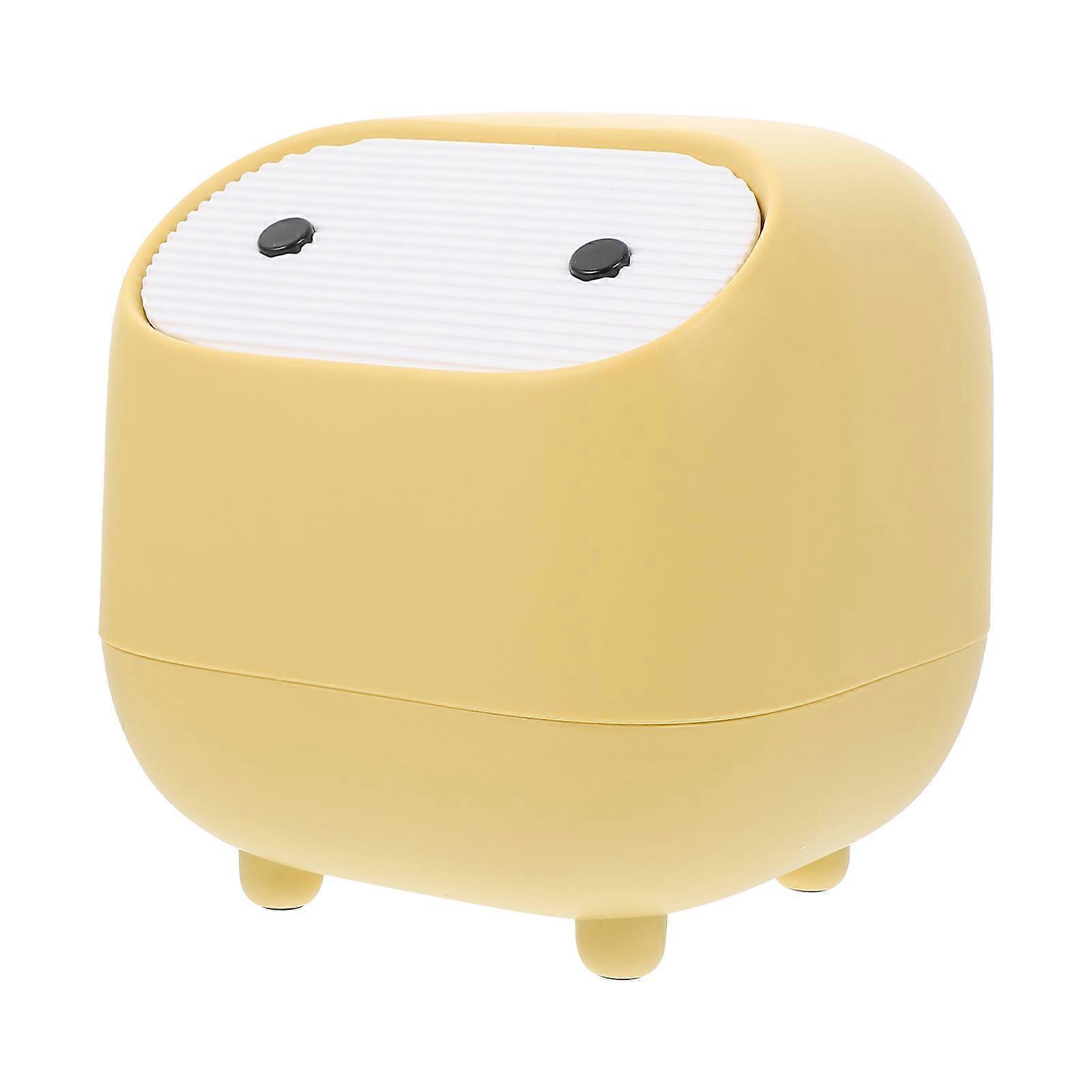Table Waste Bin Desktop Trash Can Home Use Yellow Double-Deck Press-Down Design 1Pc