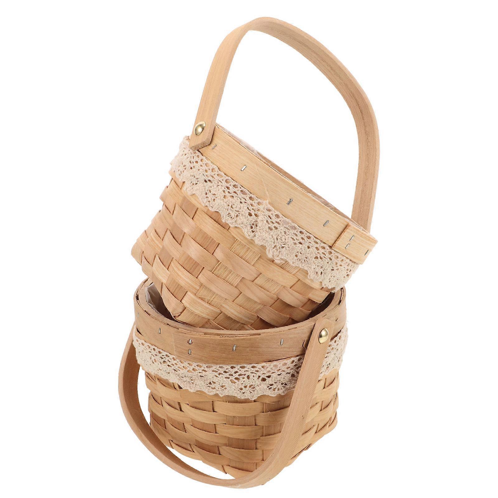 Decorative Basket Rattan Woven Flower Storage Round Shape Assorted Color 16.00X15.00X12.00CM Simple and Delicate Design 2Pcs