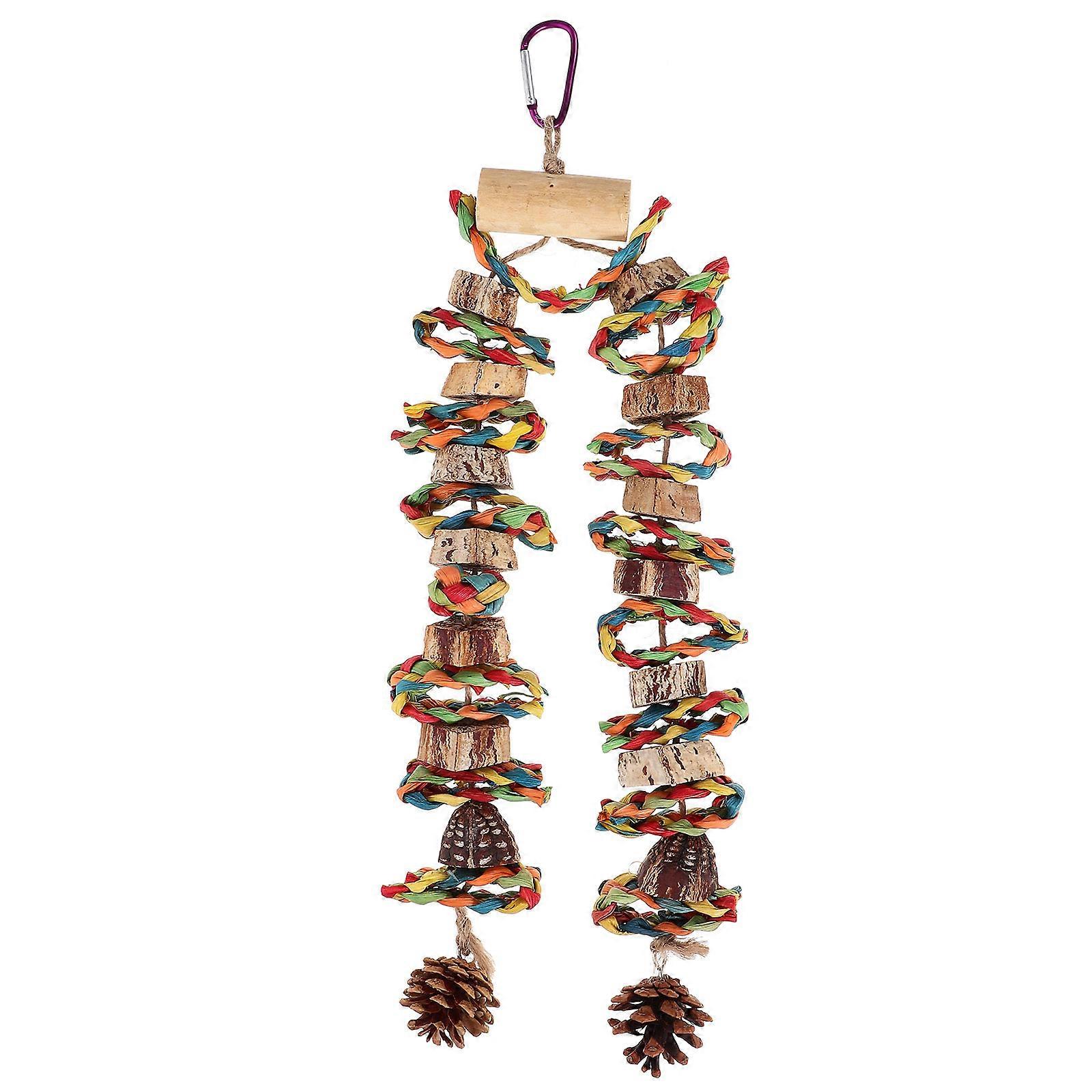 Wooden Bird Chew for Parrots – Natural Cage Hanging with Colorful Blocks for Mental Stimulation, Physical Exercise, and Foraging Fun