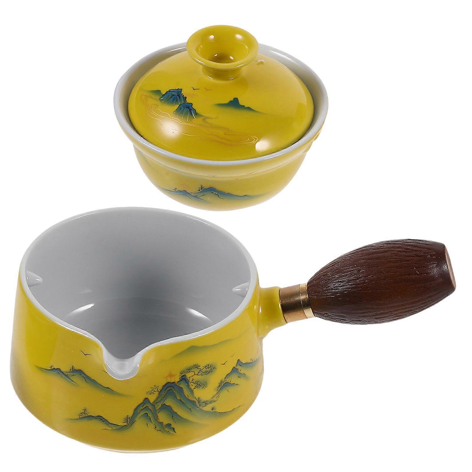 Portable Ceramic Tea Pot Side Handle Tea Kettle Home Desktop Use Capacity 340ml Anti-scald 1Pack