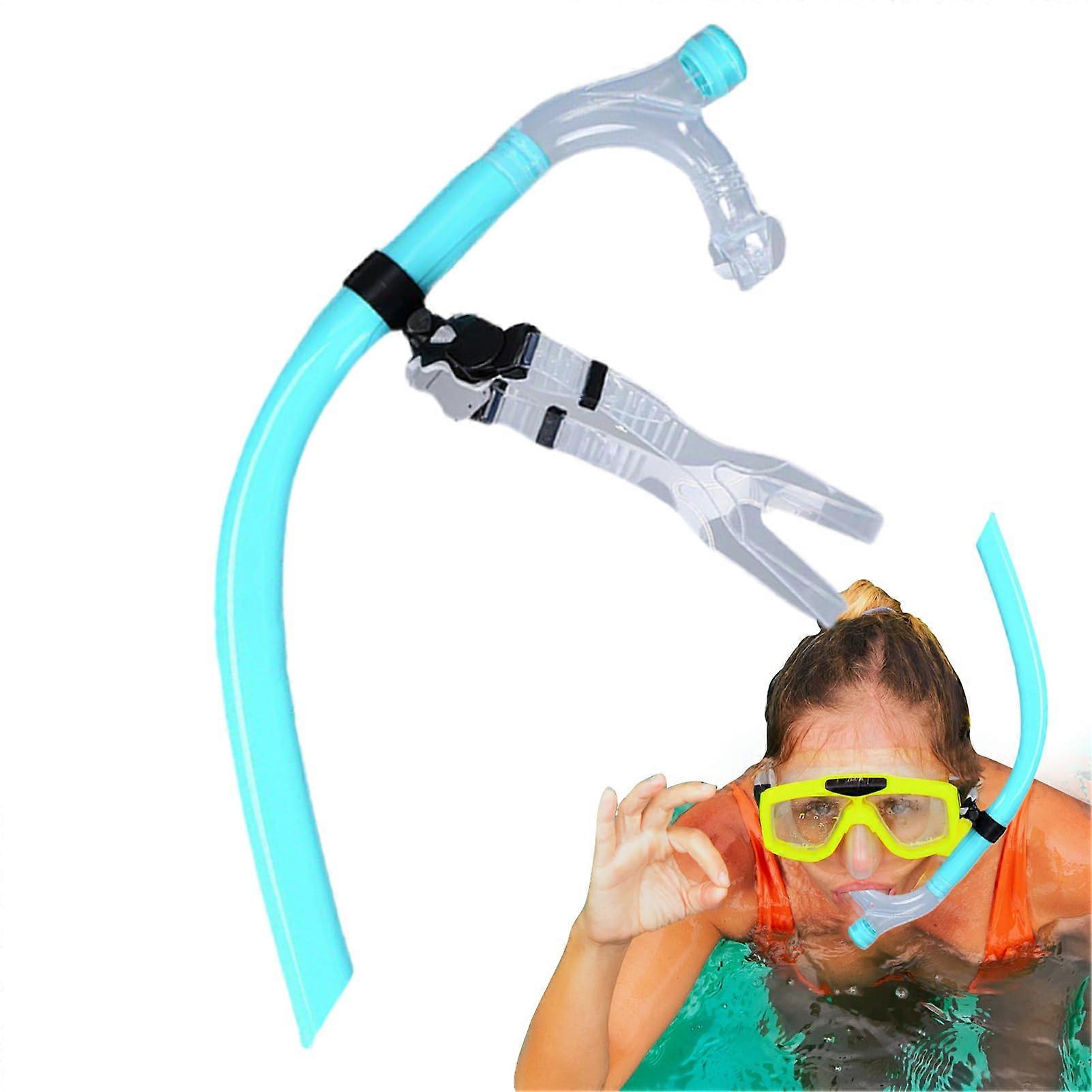 Snorkel for swimming laps, silicone mouthpiece, training headband support, diving equipment cyan blue