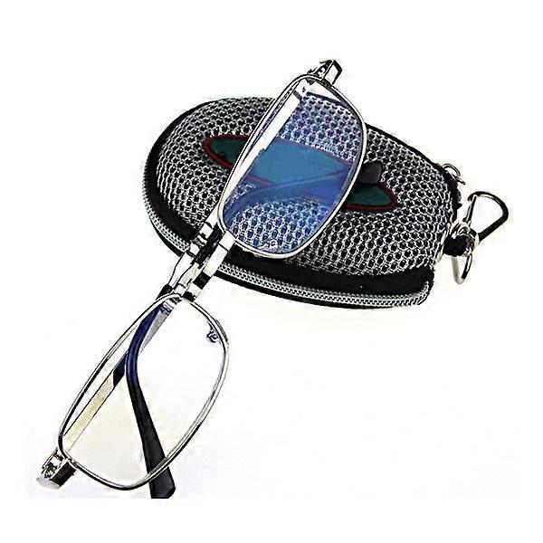 Portable Silver Color Folding Reading Glasses Black Case with Belt Clip +1.5 ~ 4.0