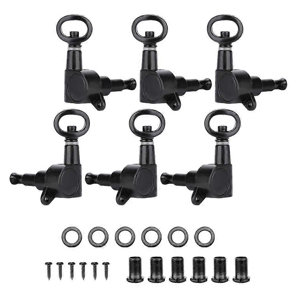 Hollow Handle Tuning Pegs Locking Machine Heads for AcousticElectricGuitar (Black 6R)