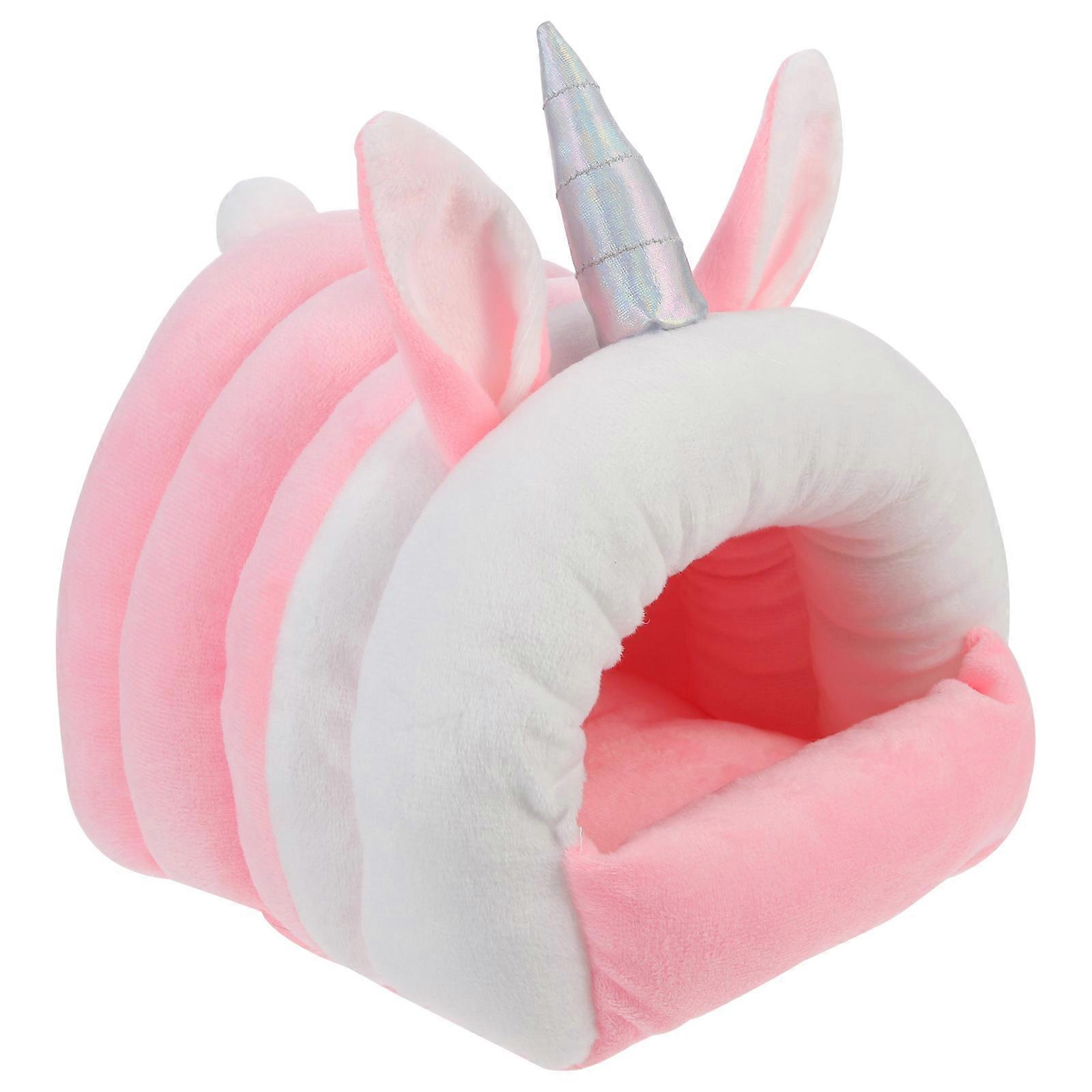 Hamster Sleeping Nest Comfortable Hamster Bed Unicorn-Shaped Indoor Use Pink 23.50X19.00X18.50CM 1Pack