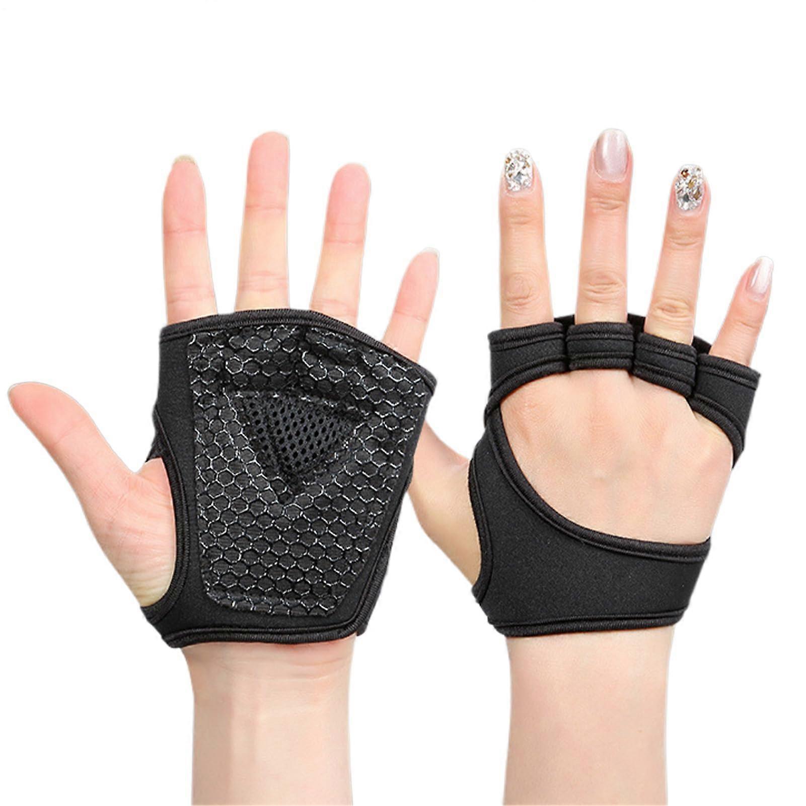 Weightlifting Gloves for Women: Breathable Padded Half-Finger, Anti-Slip Full Palm Protection, Black, Size M