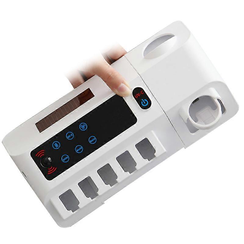 Rechargeable Bathroom Organizer, Multi-Slot Toothbrush Holder with Timer Function for Wall Mount, No Drill Storage for Toothpaste Dispenser, White