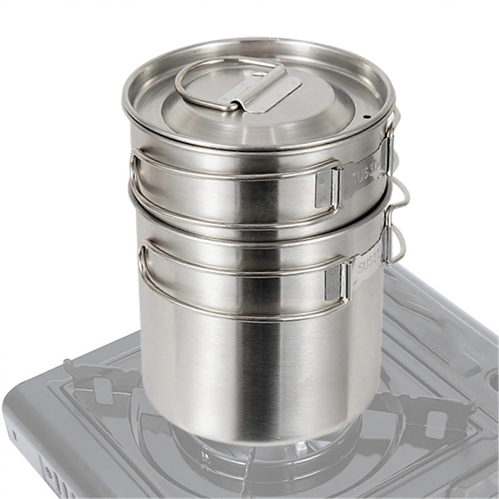 Camping Cookware Set, Lightweight Stainless Steel Outdoor Cooking Gear for Hiking, Fishing, and Picnics