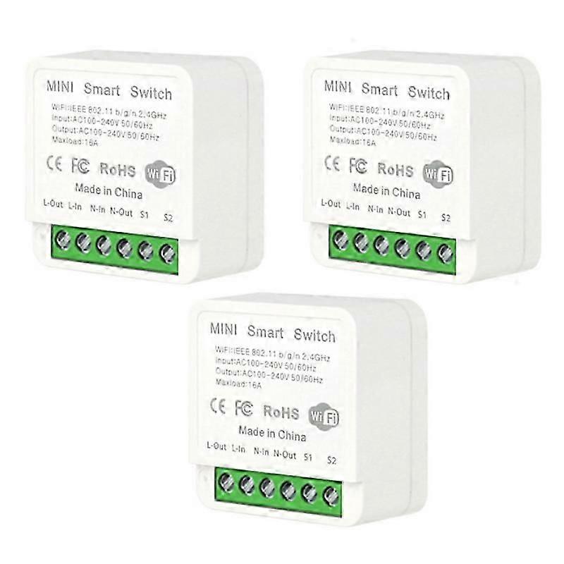 3x 16A Tuya WiFi Smart Switch Module With Power Monitor 2-way Control Mini Switch Breaker Smart Life Work With Alexa Google Alice
