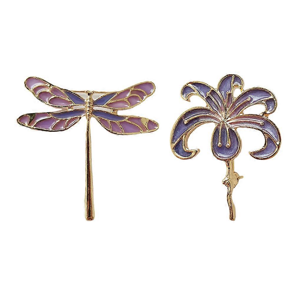 2pcs Elegant Flower Dragonfly Brooch Lapel Badge for Clothes