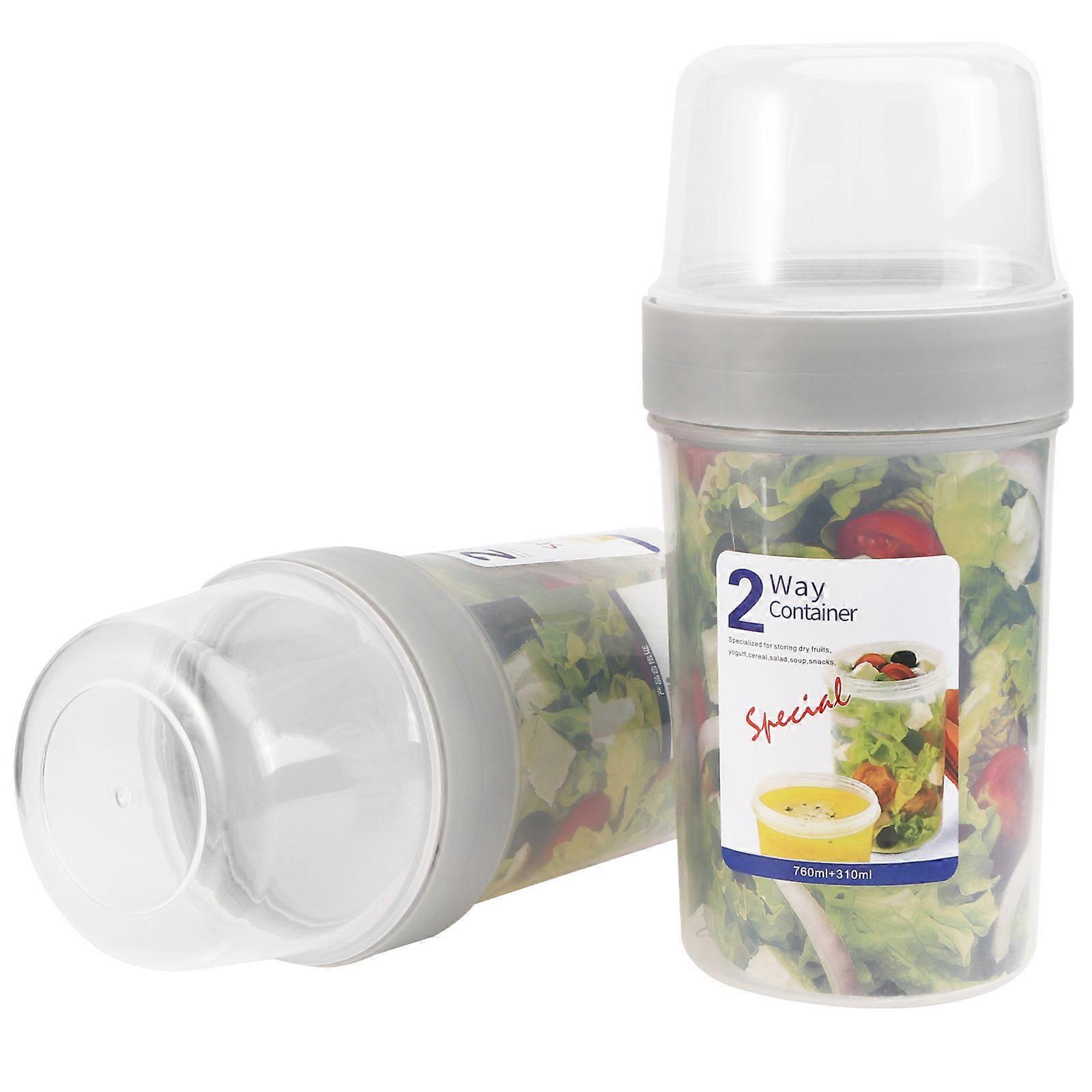 Bento Salad Container Double Layer Sealing Box Lunch Box Rectangular Transparent 21.5x10.6cm Food Storage Portable 2Pcs