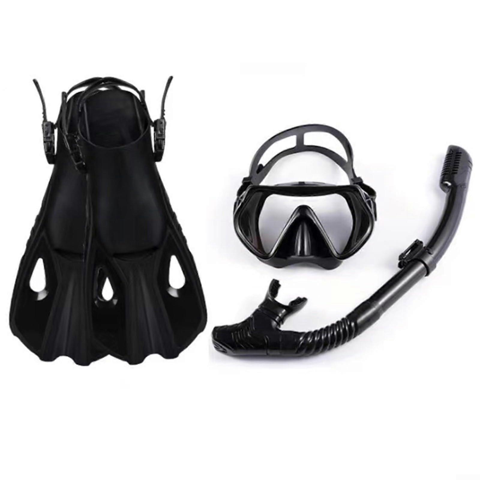 Snorkel Set with Adjustable Mask, Dry Top Snorkel and Fins for Adults and Teenagers, Size L-XL, Black