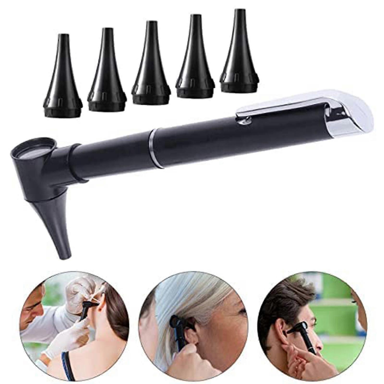 Mini kit d’otoscope de diagnostic, mini otoscope, otoscope auriculaire, otoscope de nettoyage des oreilles, soins d’oreille portables, avec 5 têtes interchangeables, à l’exclusion des piles