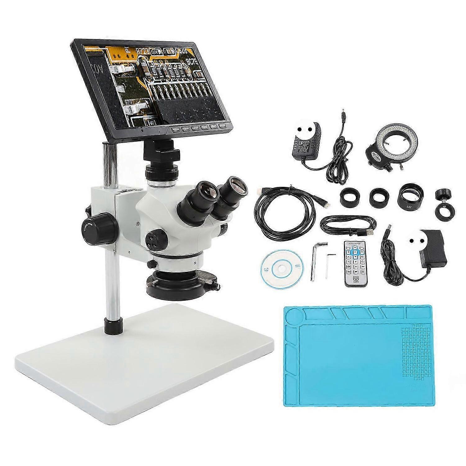 Stéréomicroscope trinoculaire 3.5X50X Images 16MP Enregistrement vidéo 1080P Caméra de microscope à écran LCD 10,1 pouces Prise UE 100240V