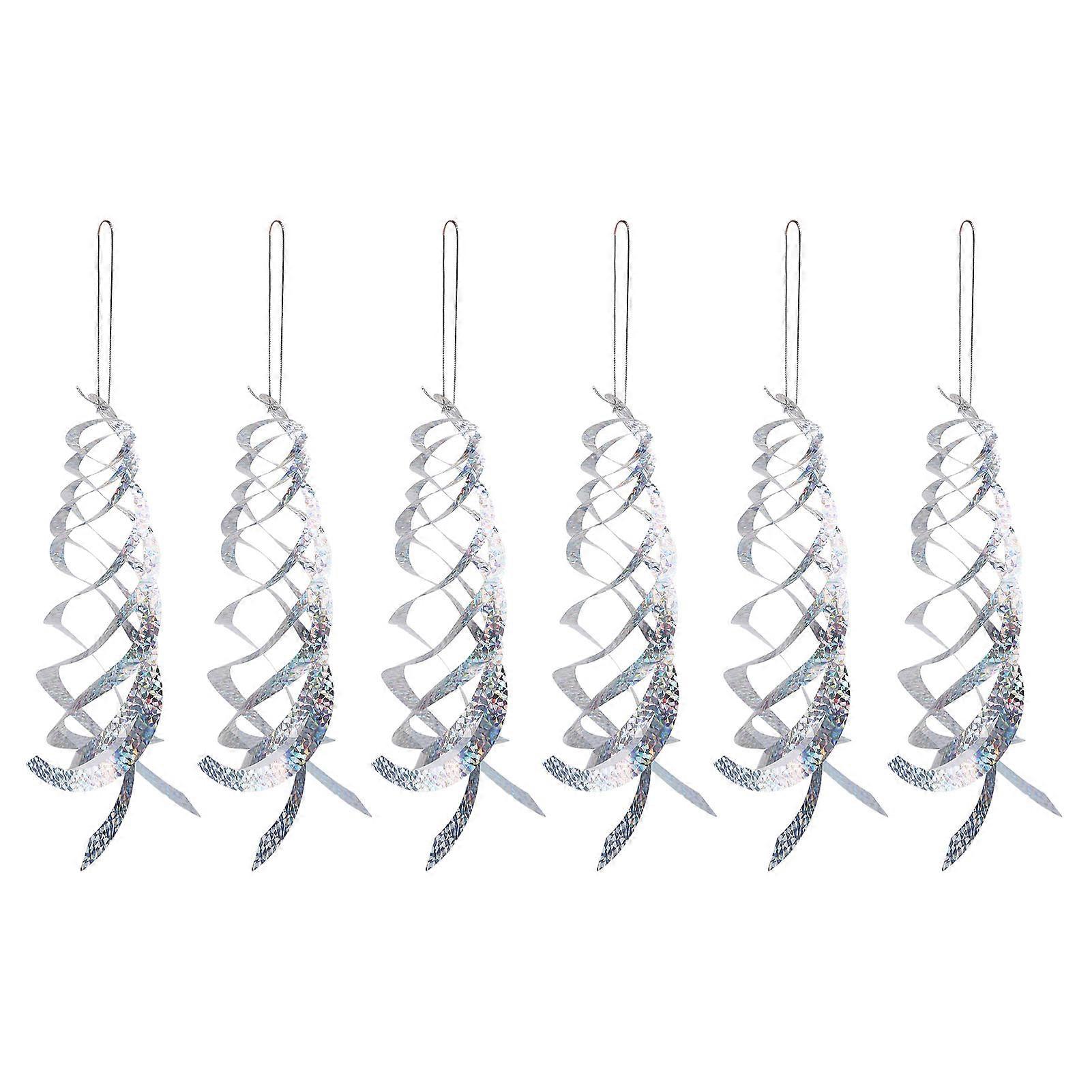 6PCS Bird Repellent Reflector Silver Spiral Bird Repellent Sheet Scare Bird Tool for Farm Garden