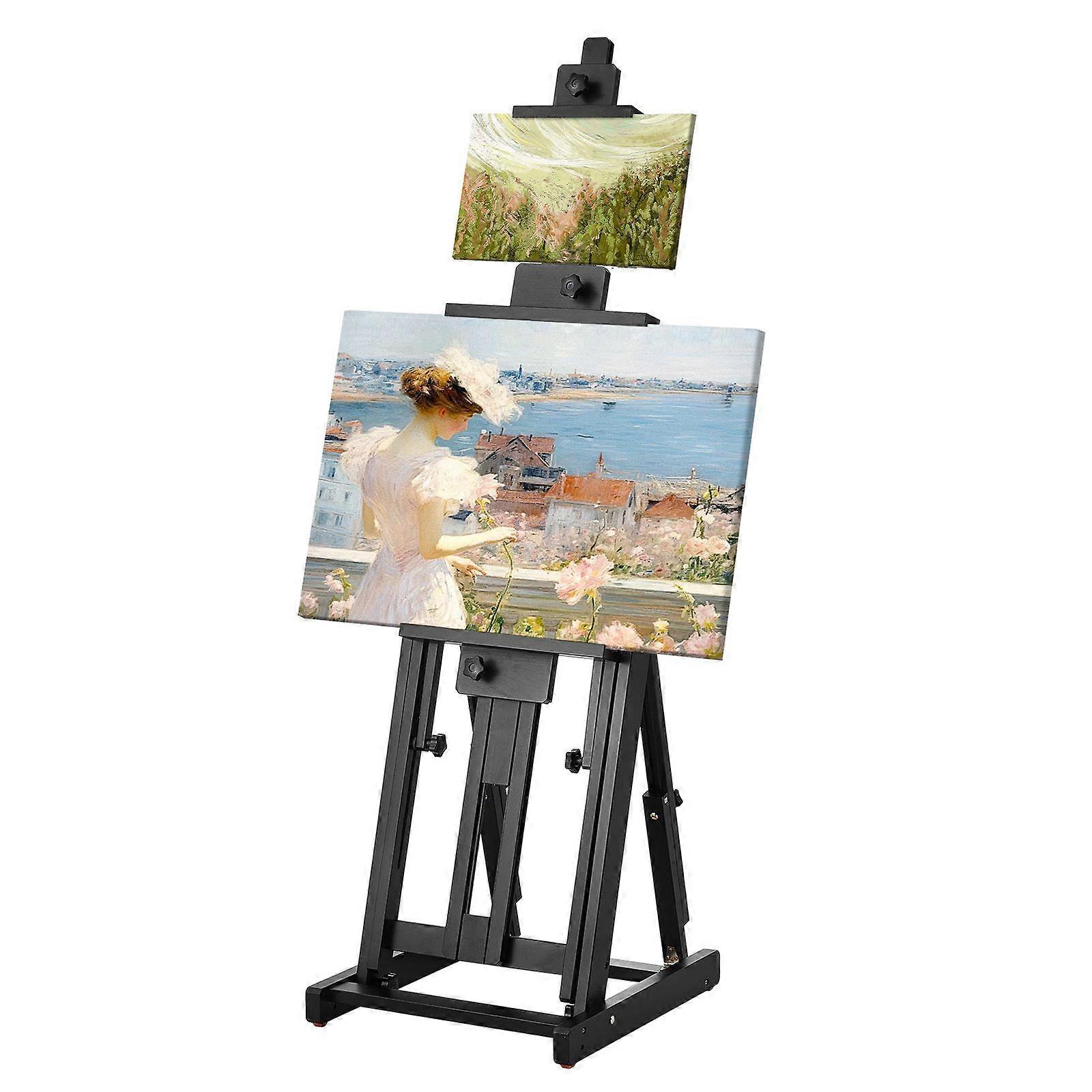 Studio H-Frame Easel, Holds Canvas Art up to 77", Artists Easel for Painting with Bottom Tray, Double Canvas Position, 22 lbs Load