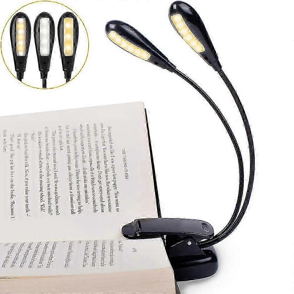 Rechargeable 14 Led Book Light, Clip On Bed Reading Light, Music Stand Lamp, 3 Brightness & 2 Goosenecks Light Up 2 Full Pages. Perfect For Bookworms