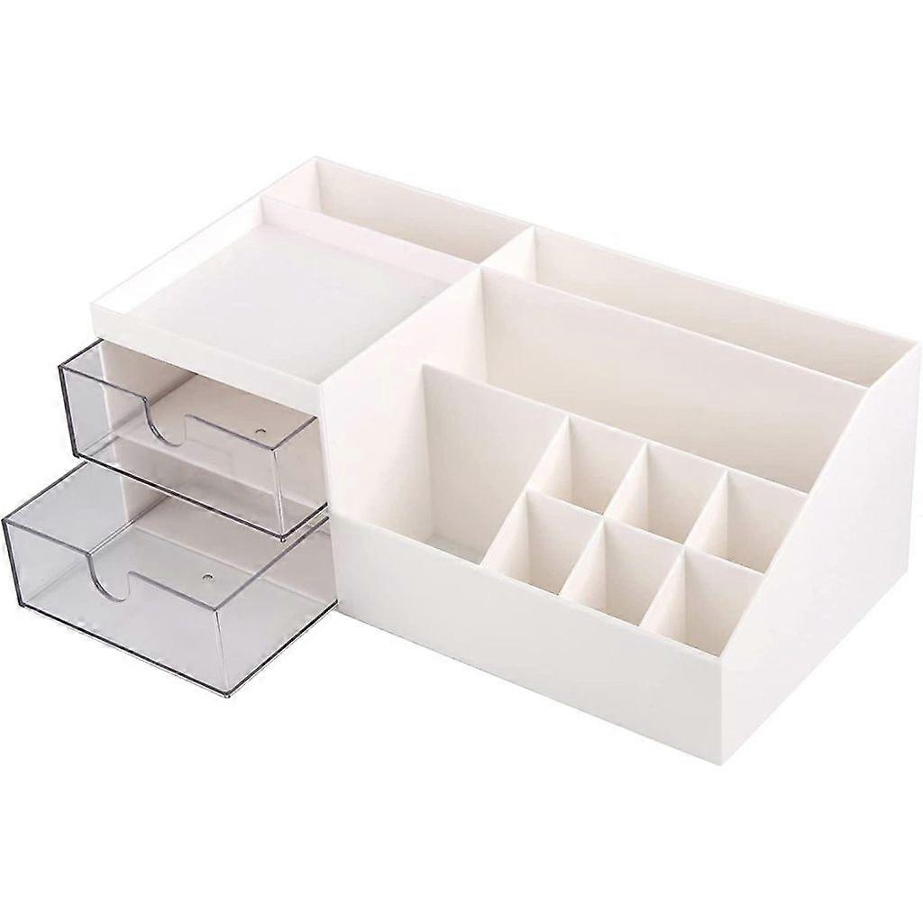 White Makeup Storage Box with Drawer, for Dressing Table, Desk, Small Items