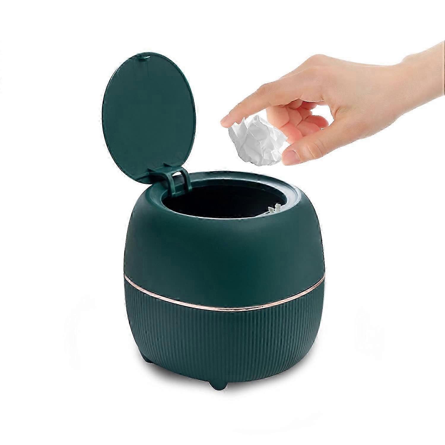 Mini Round Bin with Lid - Compact Green Waste Basket for Home, Kitchen & Office