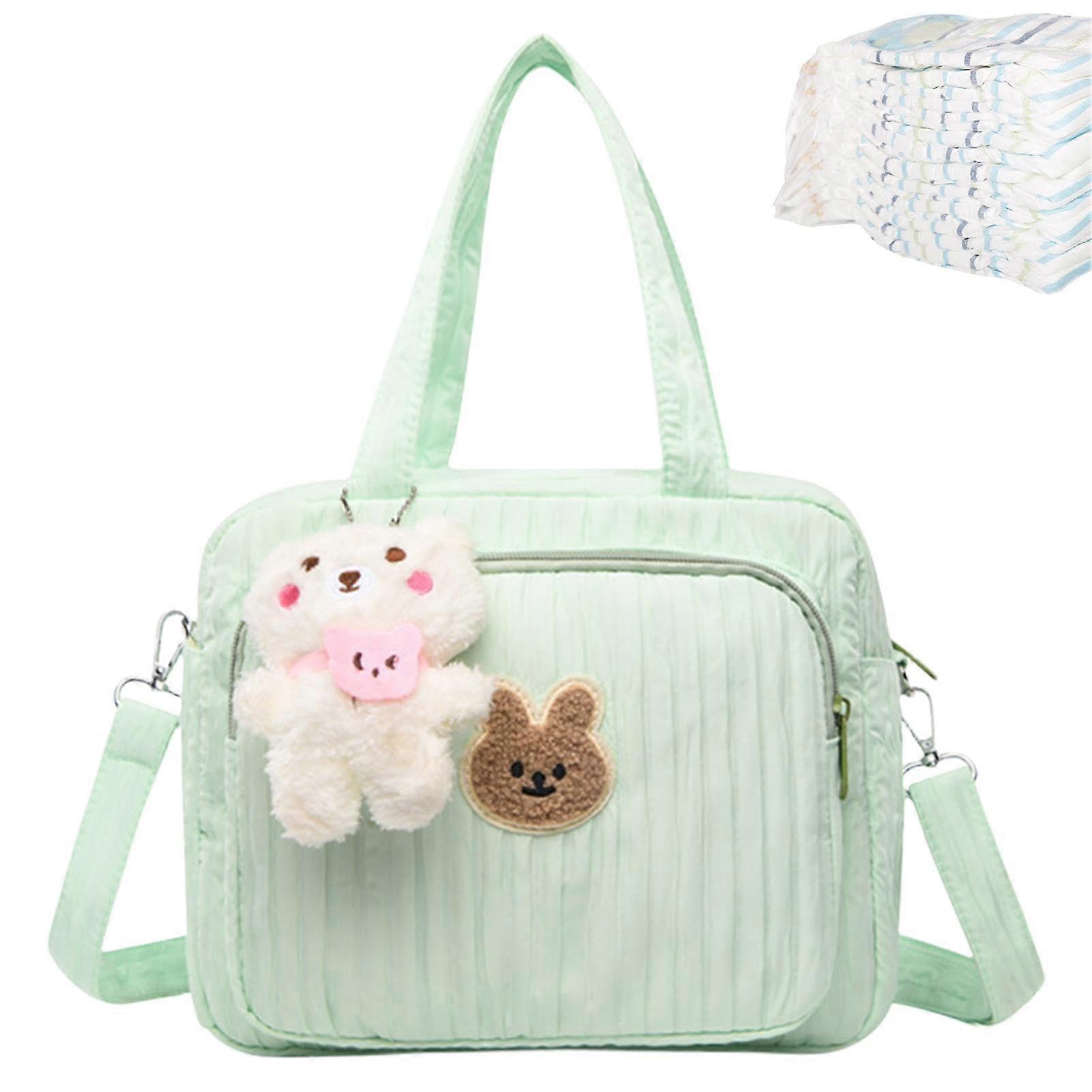 Shoulder Diaper Bag Large Capacity Multi-Compartment Tote for Travel with Diapers for Boys in Green