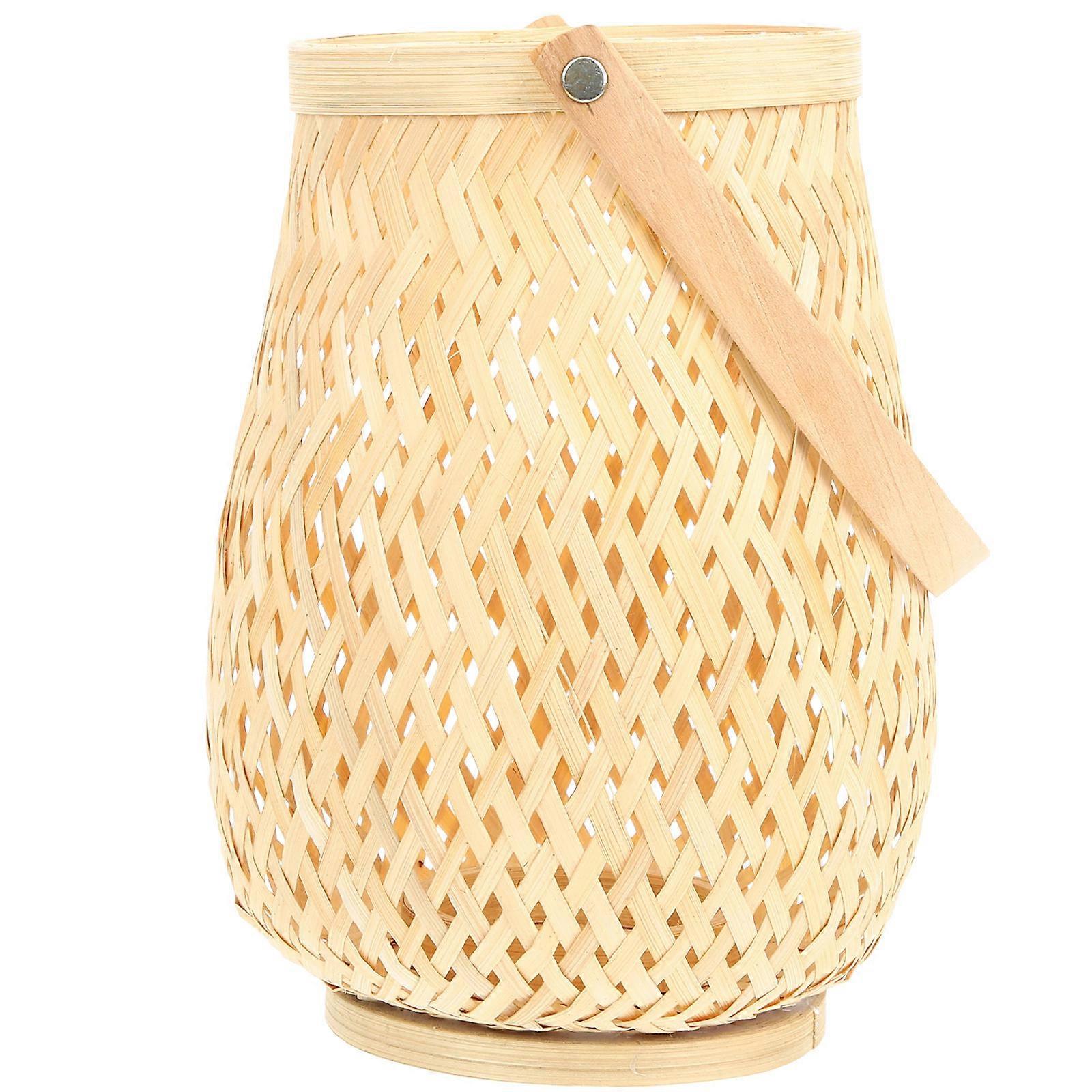 Hand Woven Light Fixture Bamboo Decorative Shade for Balcony Round Top with Handle Minimalist Style 8.7×6.7×7.9in 1Pack