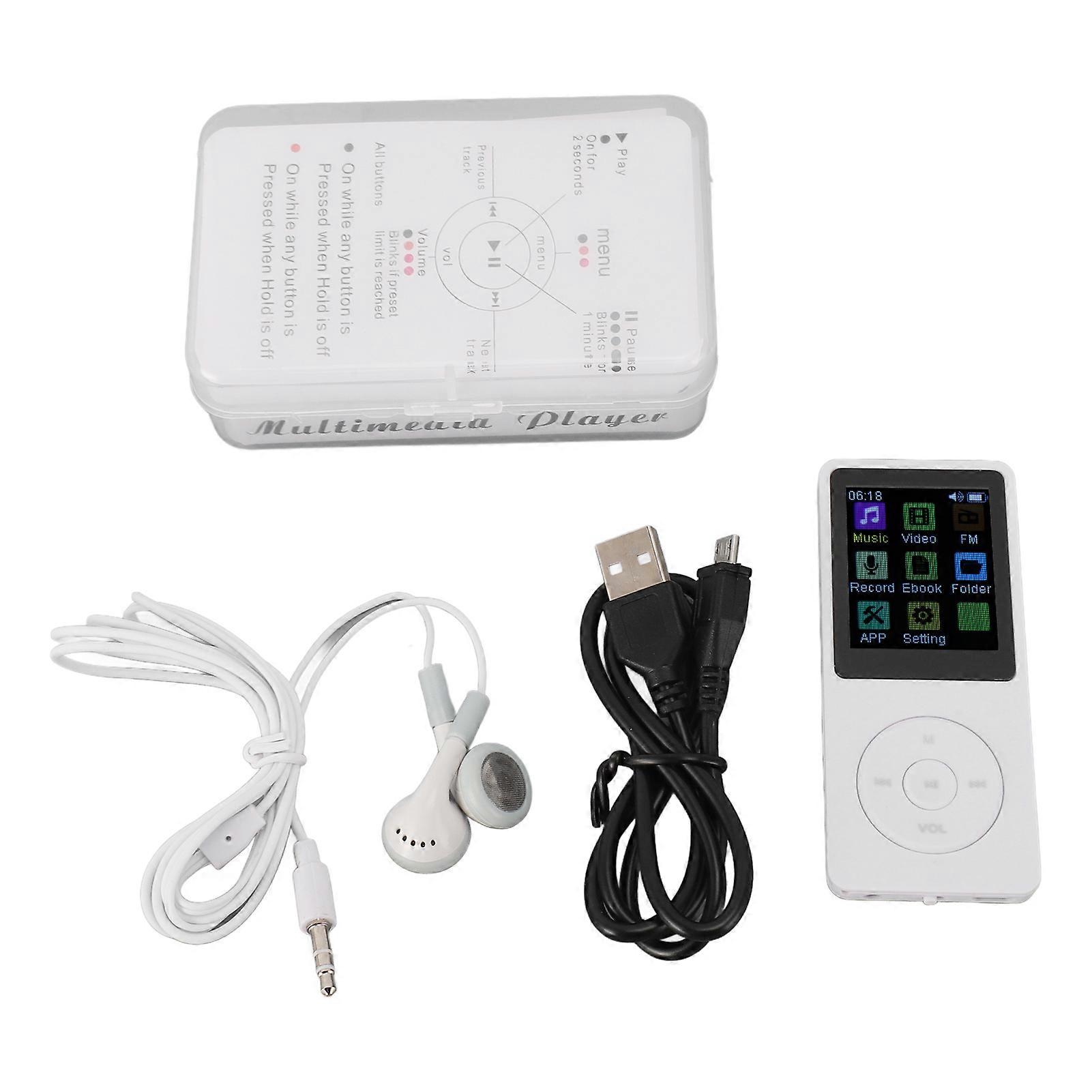 White 8GB MP3 Player with Bluetooth, Voice Record, Video Playback, and 1.82" TFT Screen