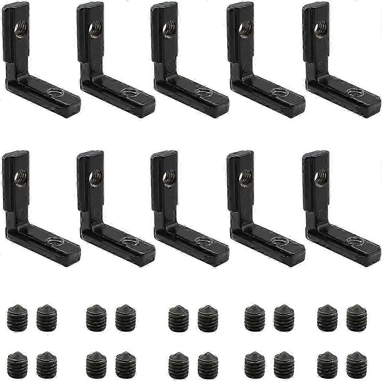 10 Pieces L Shape Inside Corner Connectors - 90 Degree Brackets for Aluminum Profiles with 20 Screws - Durable Hardware Set