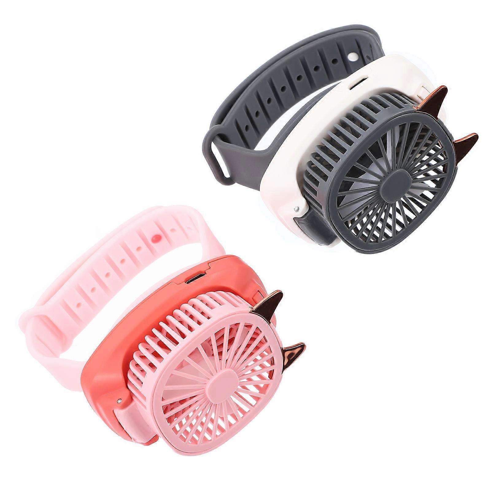 Hand Fans Electric Portable Mini Fan For Kids Cooling With Wrist Strap Usb Powered 2Pcs
