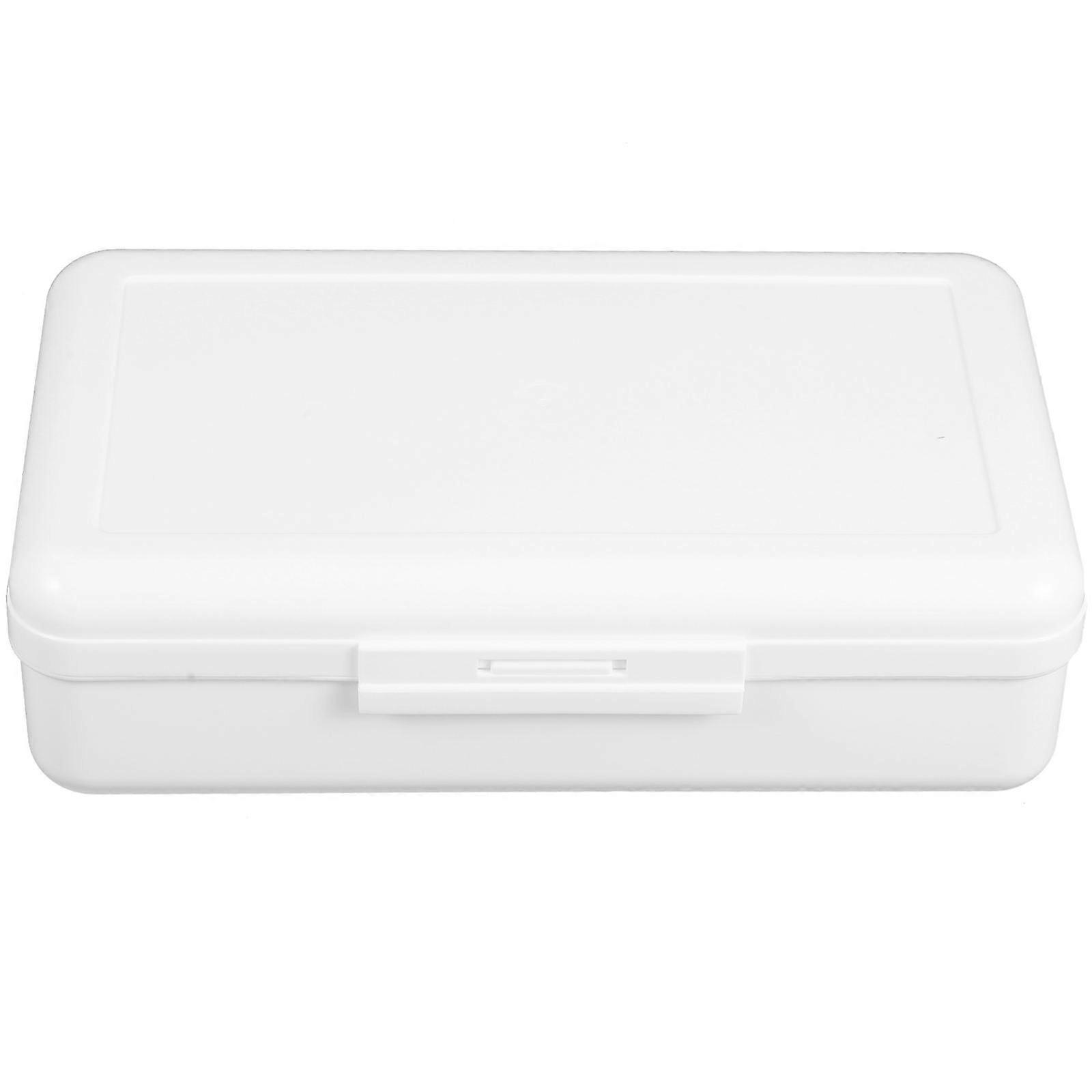 Durable White Plastic Pencil Box for Stationery and Storage Compact Size