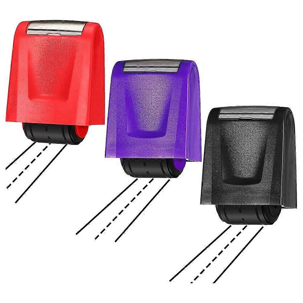 Self-Inking Roller Stamp Set, 3-Piece, Dashed Handwriting Lines for Practice, Red, Purple, Black