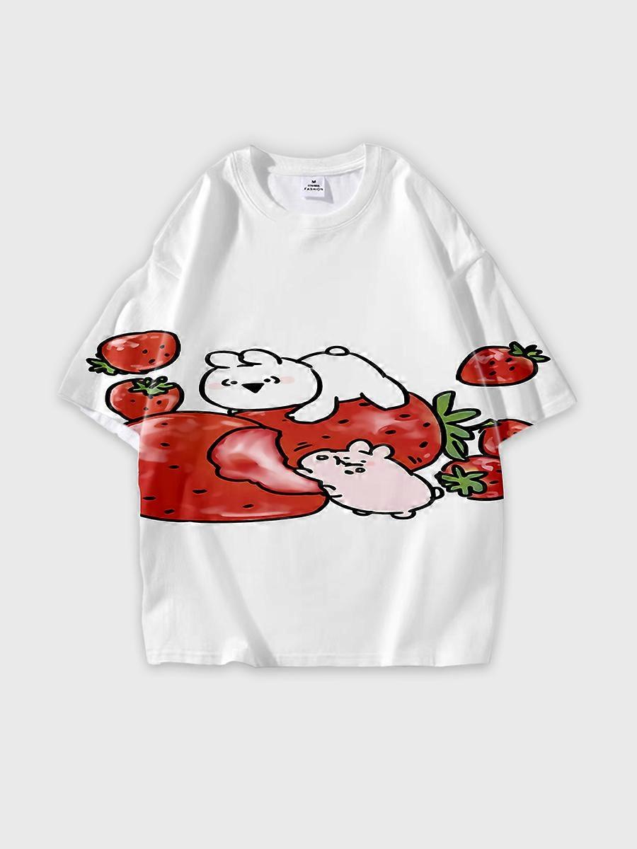 T-shirt girocollo Cartoon Pattern manica corta sciolta K620