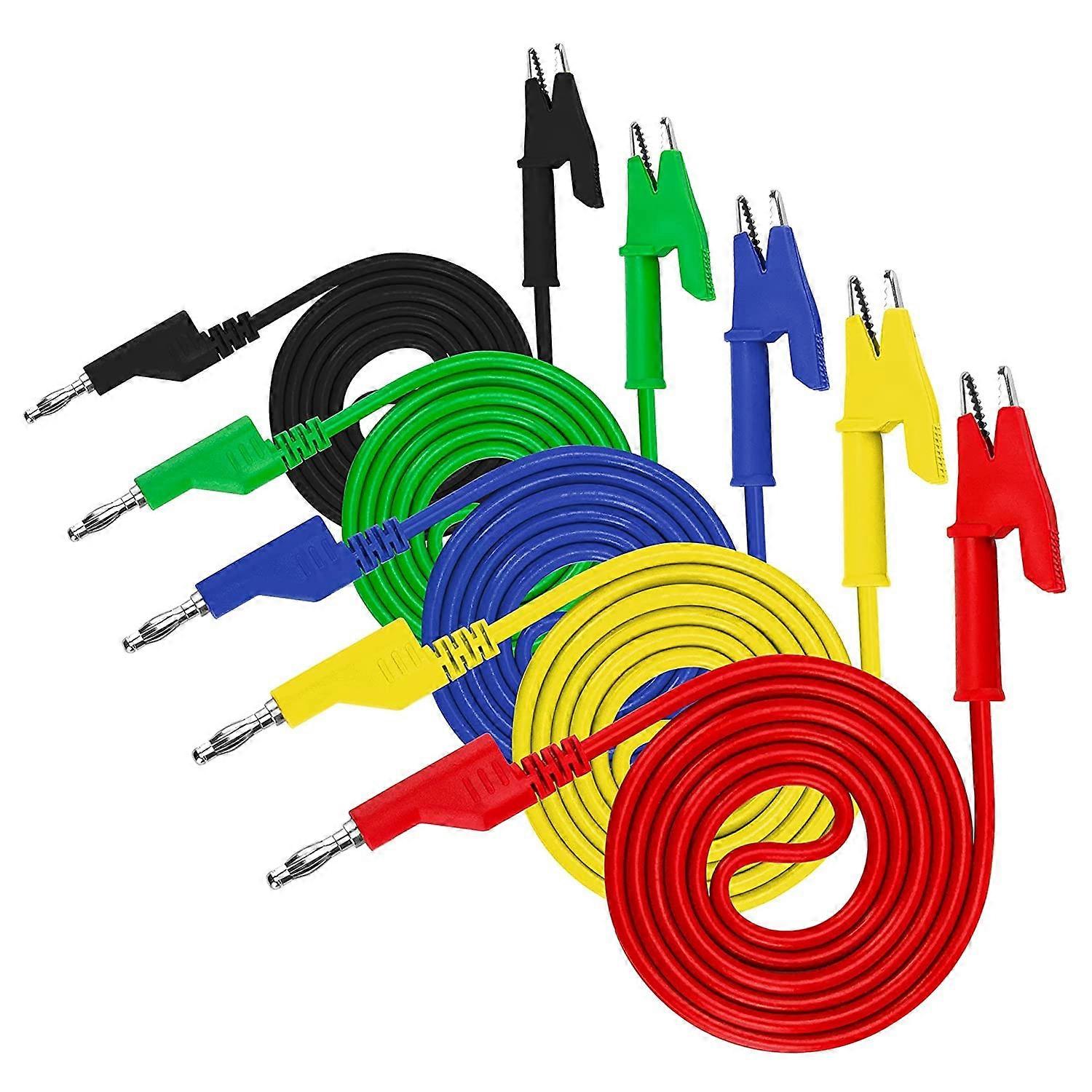 4mm Multimeter Banana Plugs to Alligator Clips Test Leads Set of 5 for Electrical Testing Wires and Cables