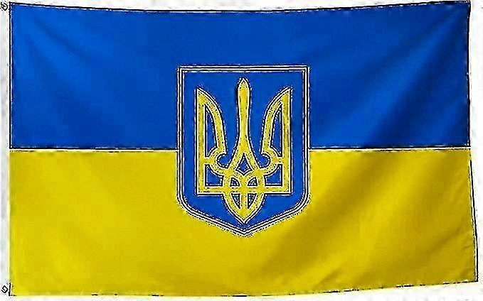 Vivid Color Premium Ukraine Flag 3x5 Ft Double Stitched Design with Copper Buttonhole and Trident Motif for Small and Large Displays