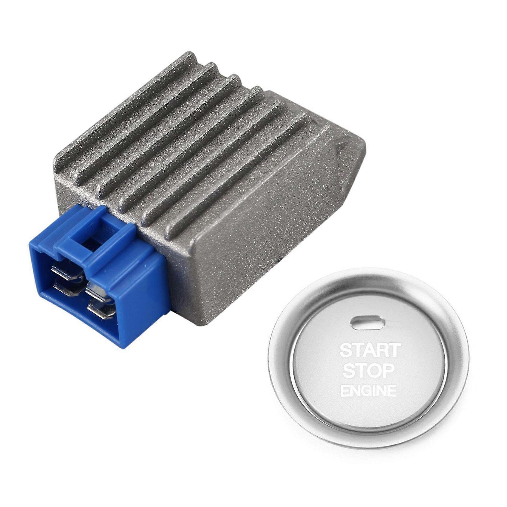 Voltage Regulator for with 2Pc Set Silver Aluminum Keyless Engine Push Start Button & Ring for
