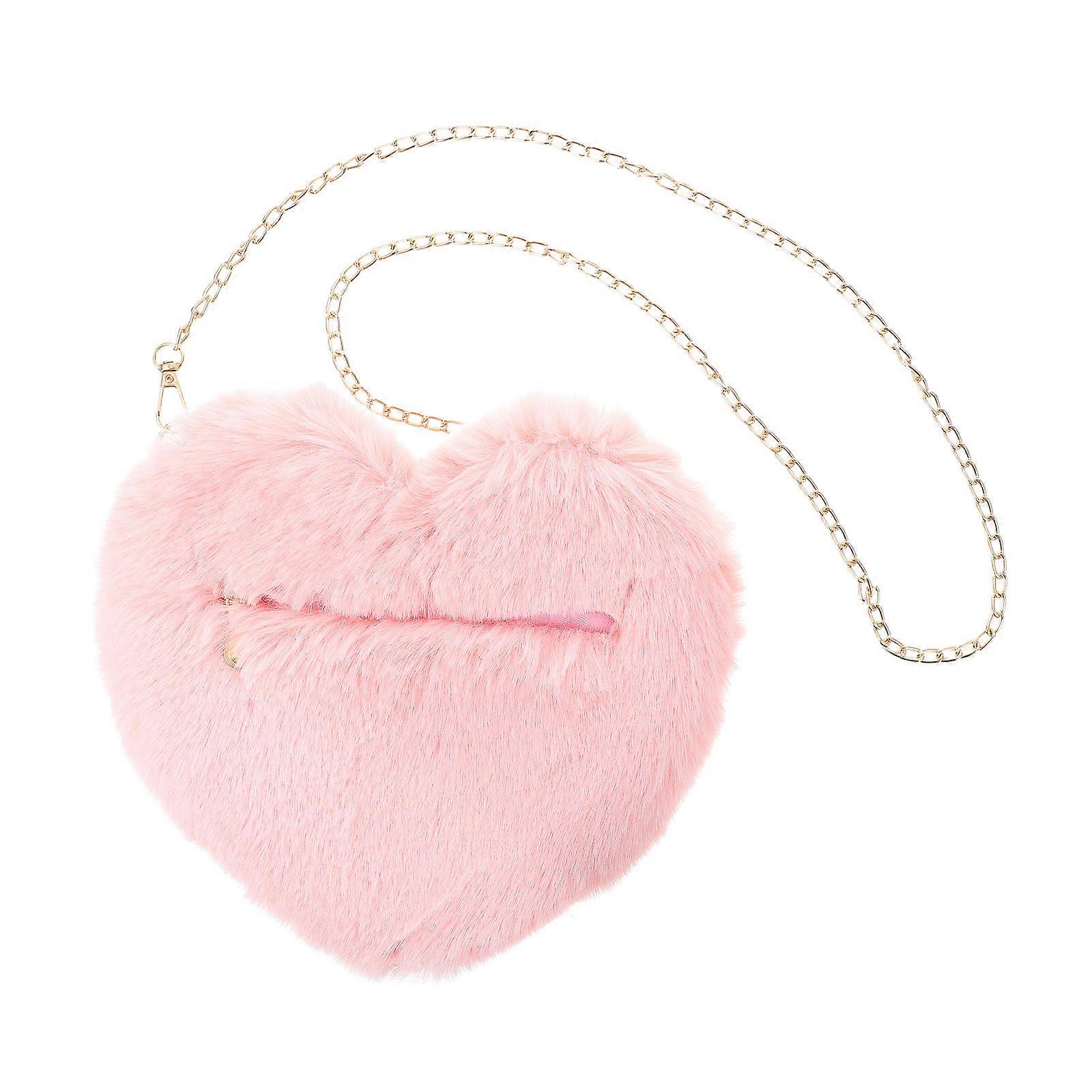 Pink Singleshoulder Bag for Storage with Lovely Heart Design and Fine Texture Synthetic Material
