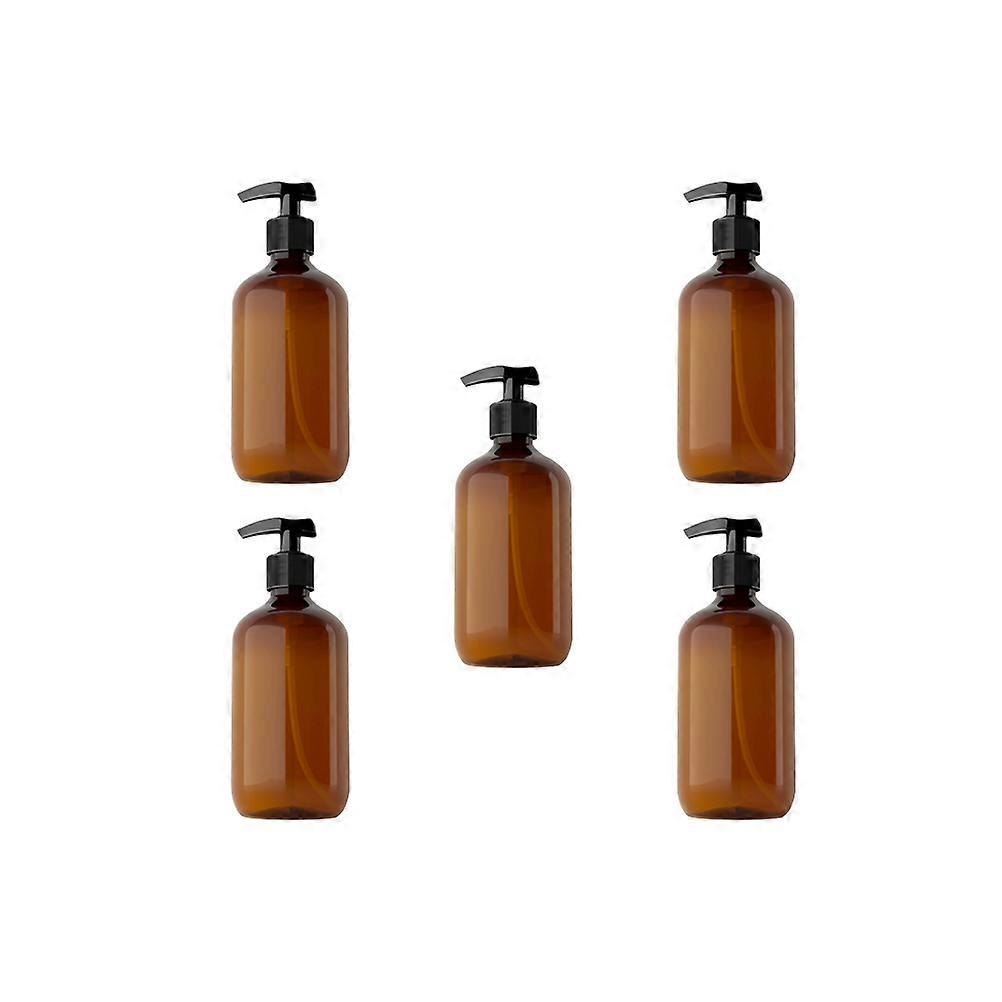 Subpackaging Bottle Brown Shampoo Empty Bottles with Pump Press 5Pcs