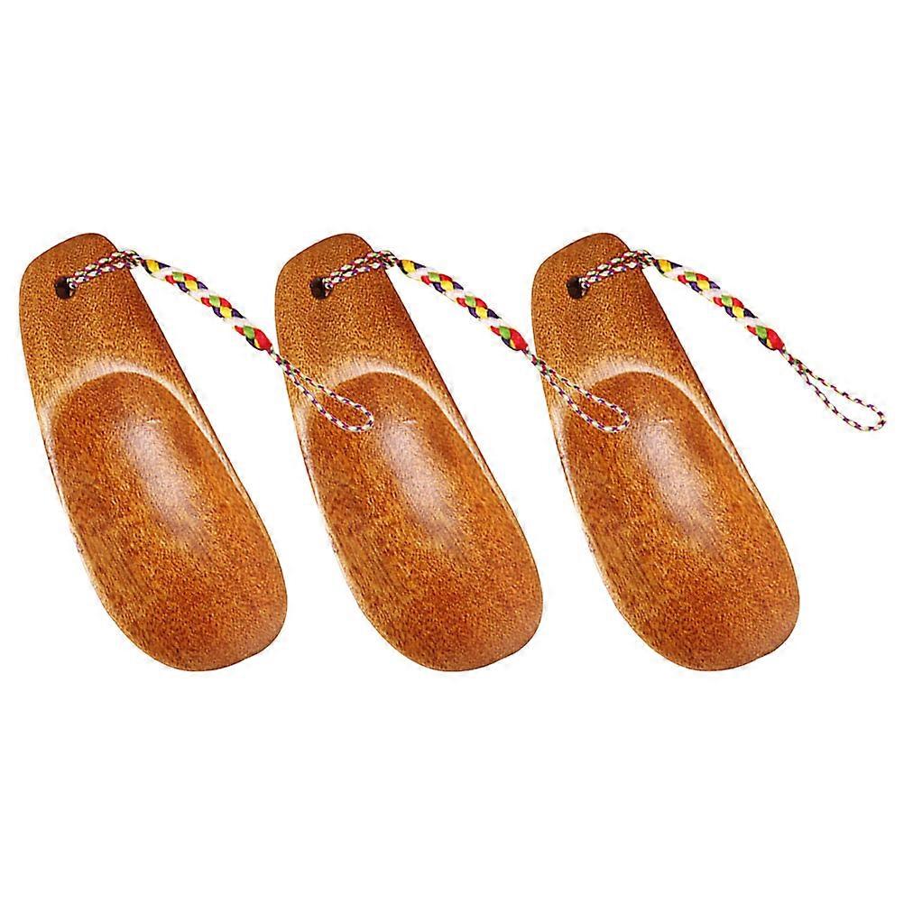 3Pcs Short Shoe Horn Ergonomic Design Suitable For Elderly Brown Portable Shoe Helper