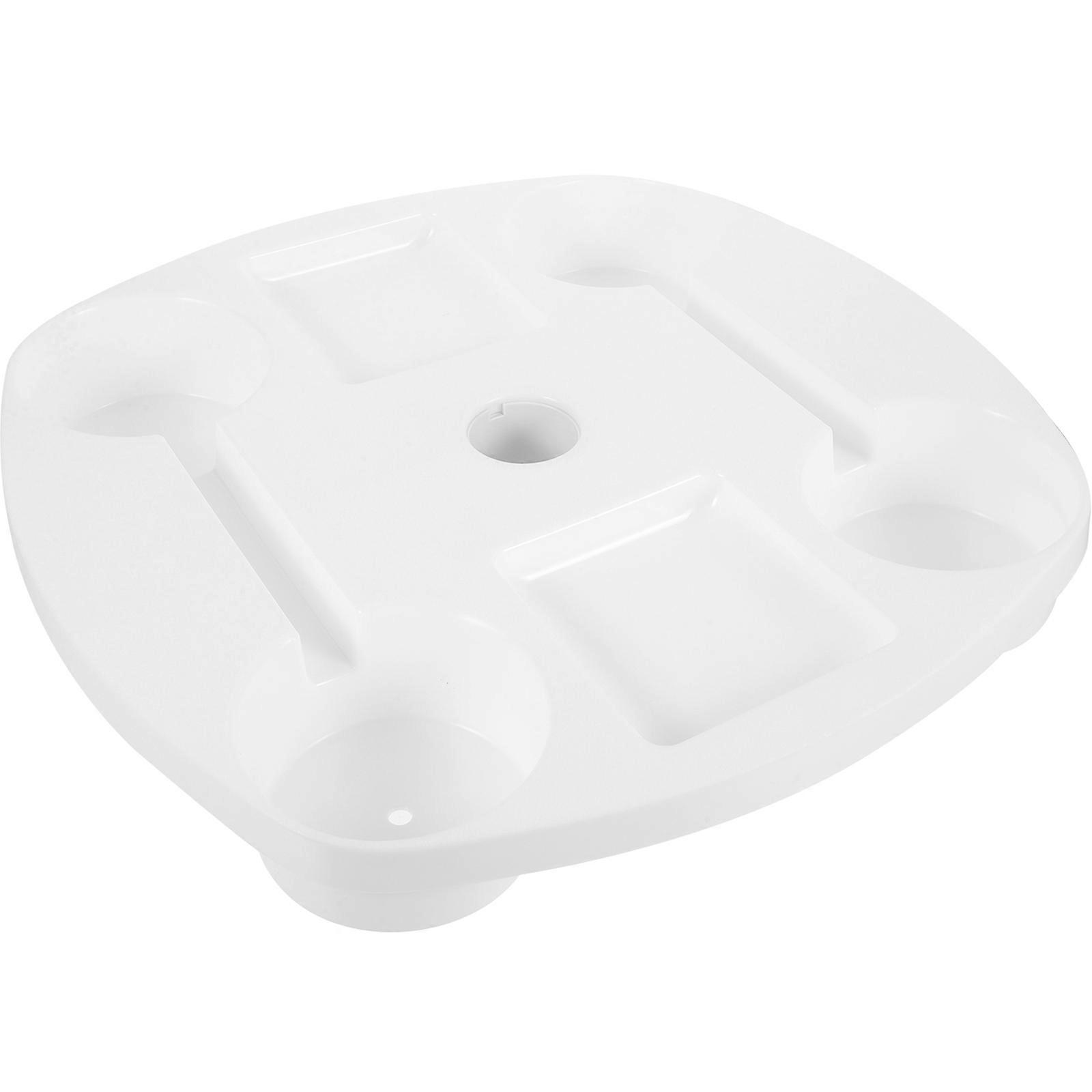 White Plastic Umbrella Table Tray for Beach and Patio with Multifunctional Drink Holders and Storage