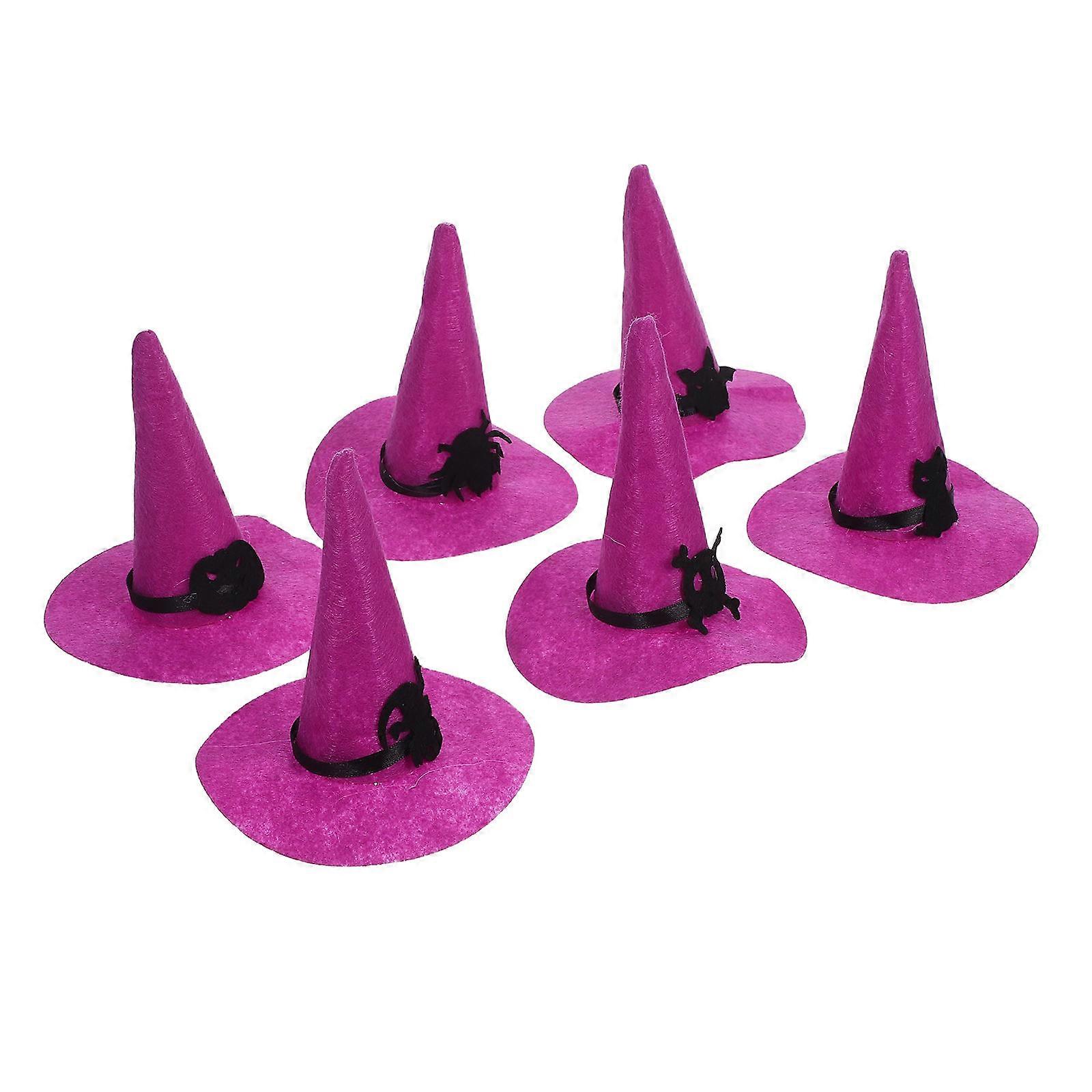 6pcs Felt Witch Hats for Halloween DIY Crafts – Soft, Fade Resistant Wizard Caps with Skull, Spider, Cat, Elf, Pumpkin & for Party Favors and Costume