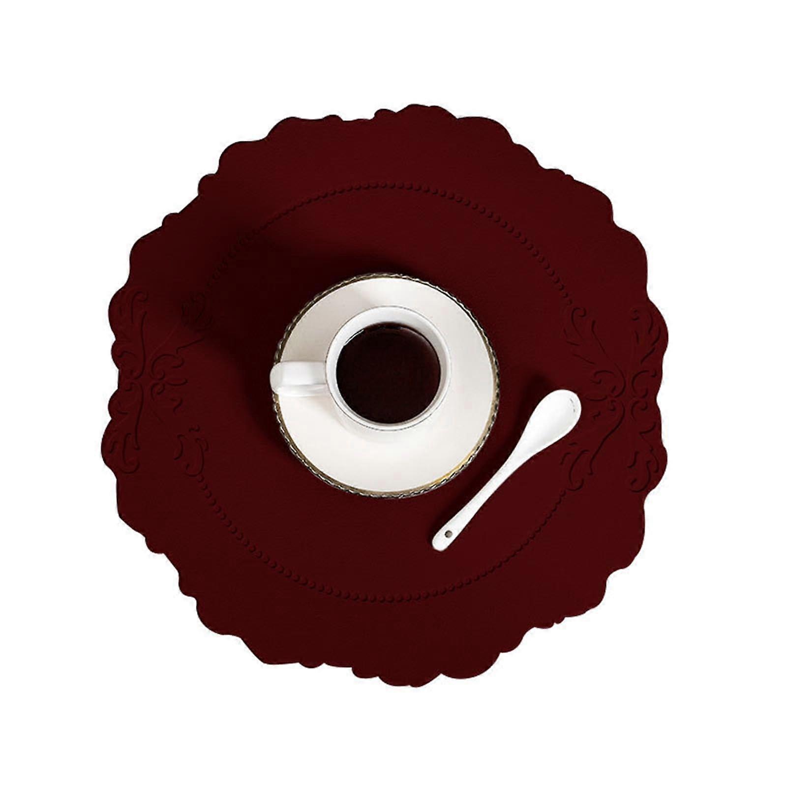 Table Placemats Flower-Shape With Vine Pattern Stain-Resistant 38x36.5 Cm Wine Red 2-Piece Set