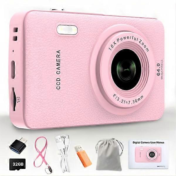 Digital Camera 1080P HD Digital Camera 16X Digital Zoom 2.4 Inch LCD Screen Pink
