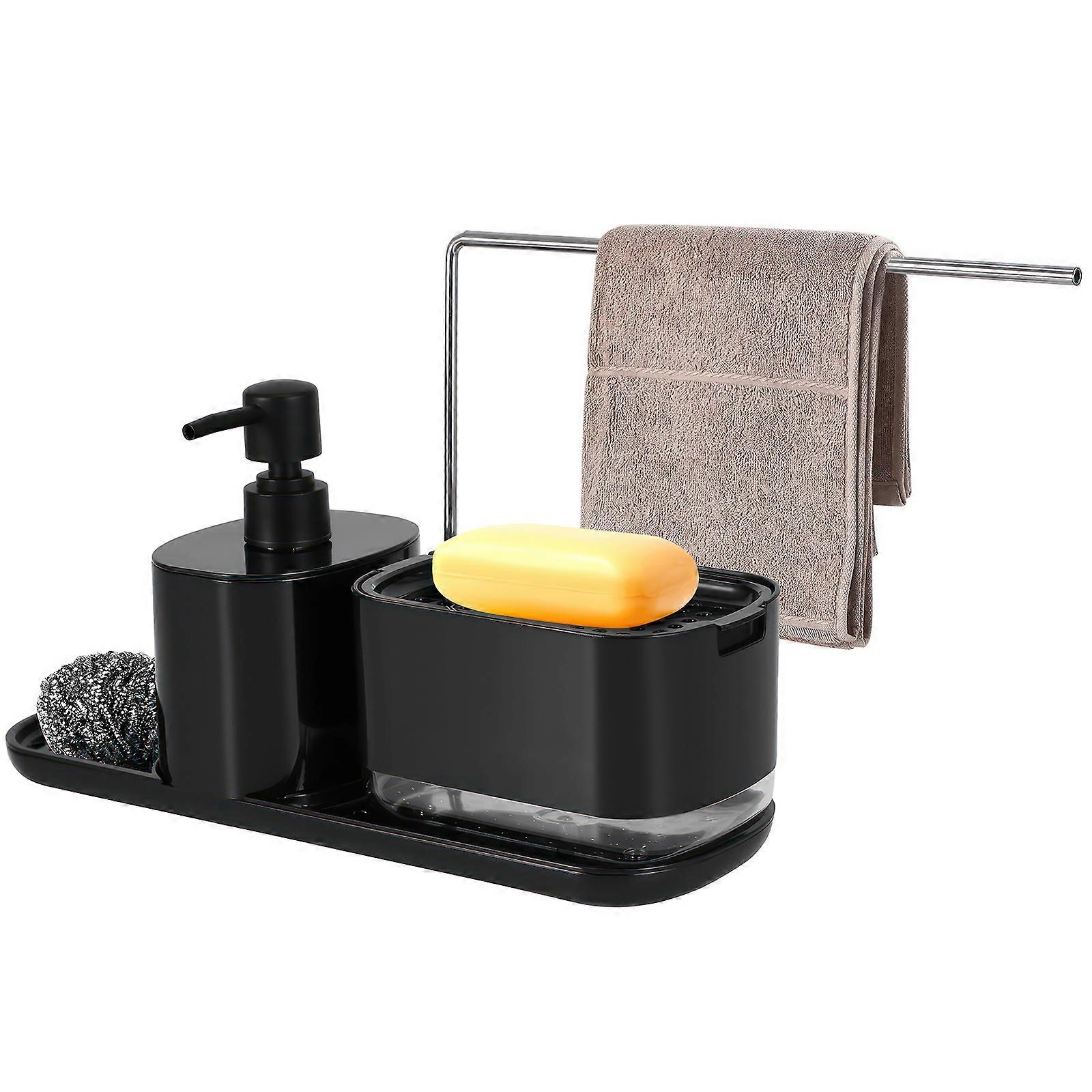 Press Soap Dispenser Kitchen Storage Rack (Black)
