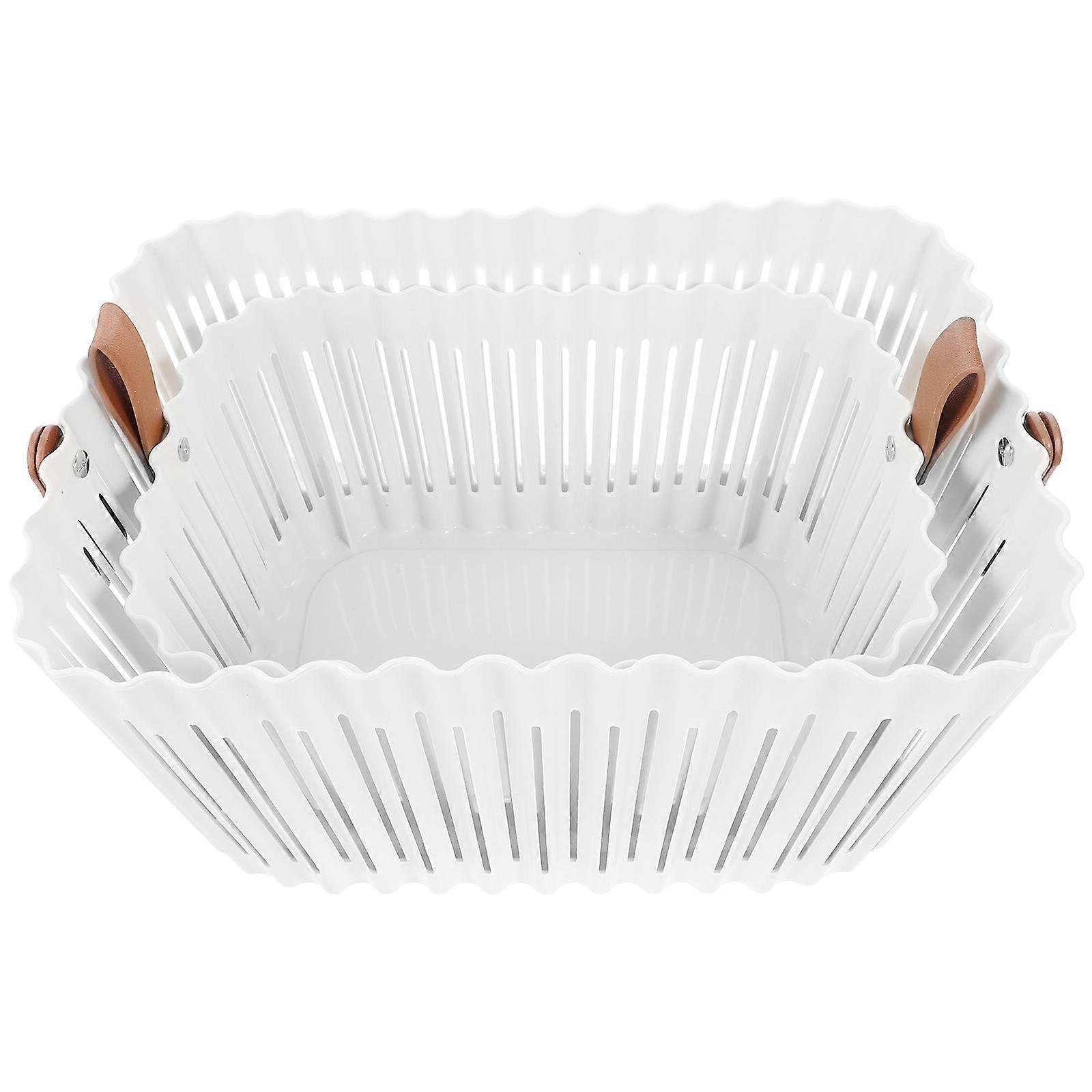 Panier à linge portable avec poignée pour solution de rangement à la maison en blanc 2 pièces