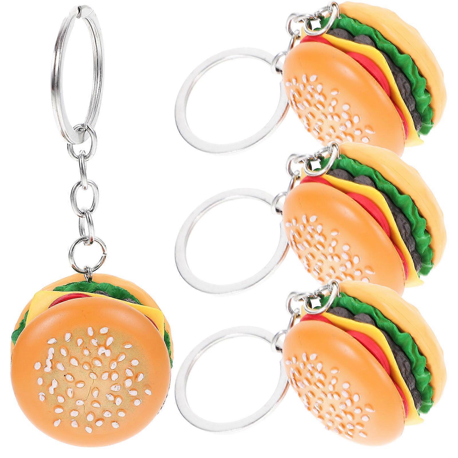 Mini Burger Keychain Simulation Food Pendant Hamburger Key Chains Daily Use PVC Material 9X3.5X2CM Key Decoration 4Pcs