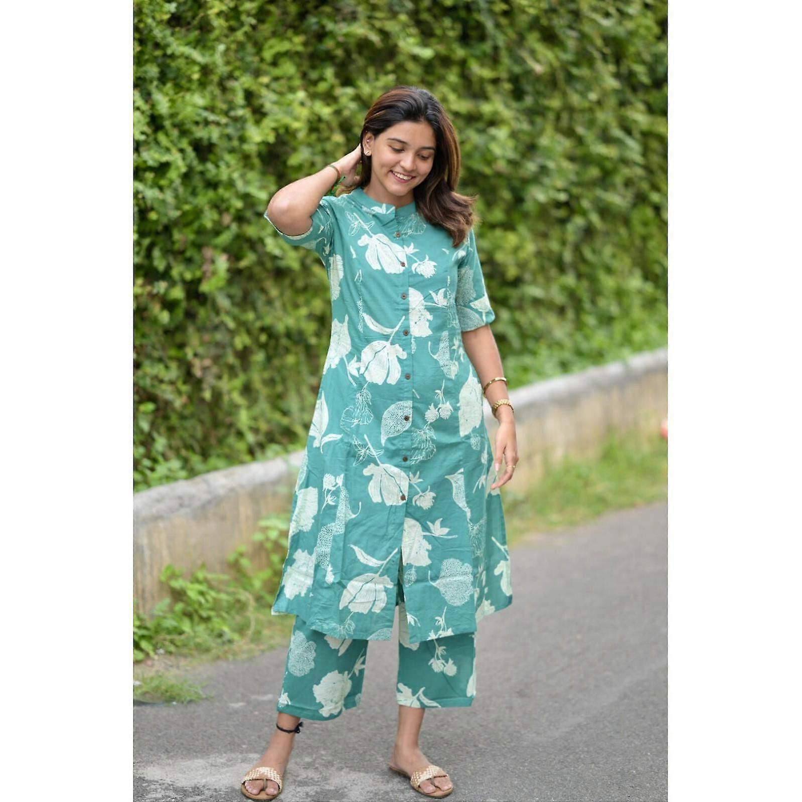 Damska projektantka bawełniana Kurti Indian Party Wear Top Tunika Kurta Pant Set Sukienka VSO-1758 c