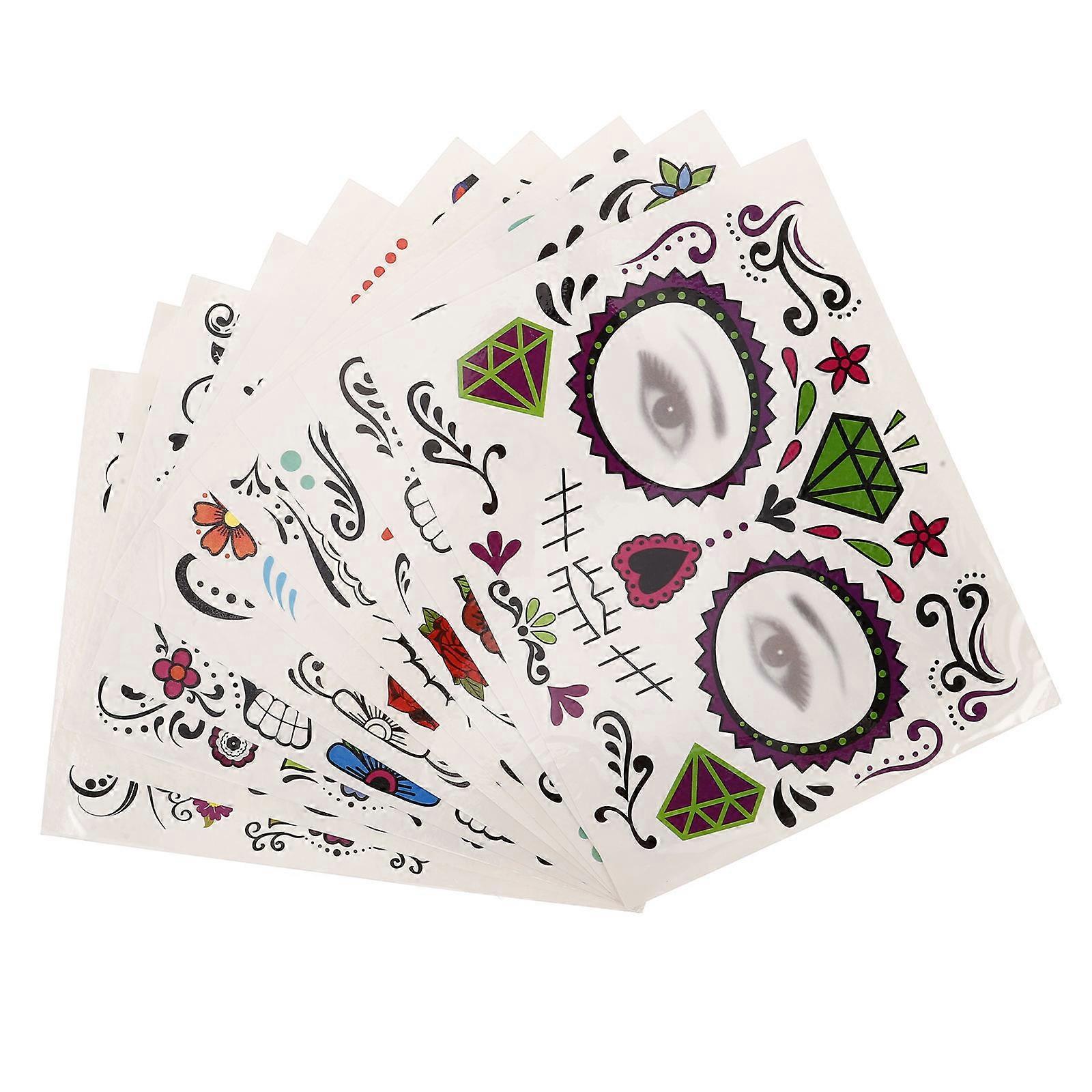 Halloween Skull Face Stickers 10 Sheets Assorted Color Easy To Paste For Adults And Kids