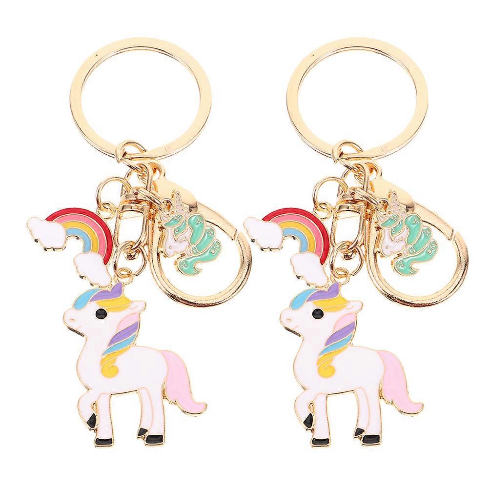 Cute Kawaii Unicorn Shaped Keychains Made of Zinc Alloy for Decor Multi Color 2pcs Set