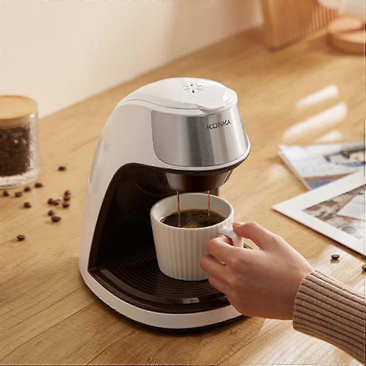 Personal One Cup Coffee Maker, Mini Single Serve Coffee Machine with Travel Mug, Small Coffee Pod, Fast coffee Grounds Brewer