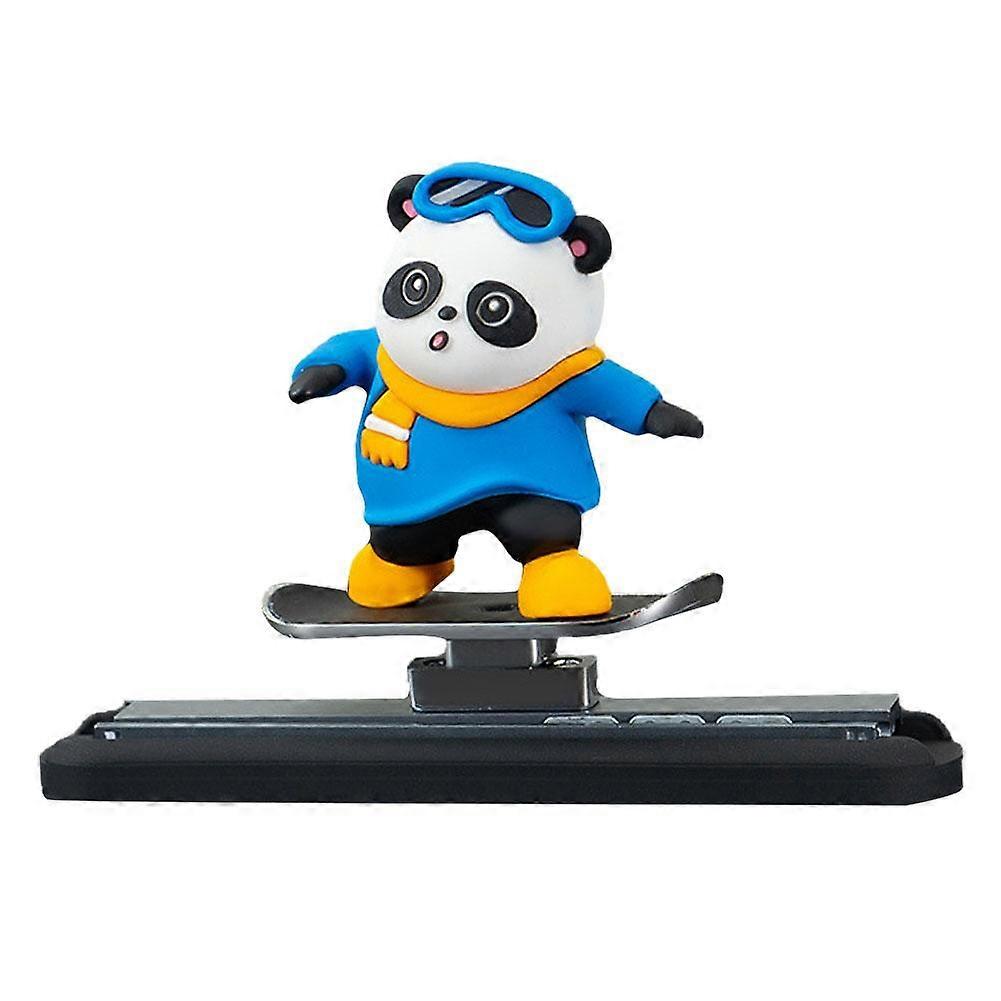 Car Panda Skateboard Ornaments Cute Dashboard Decor with Floating Screen Adhesive Fun Car Ear Holes No Block View Durable Fade Resistant