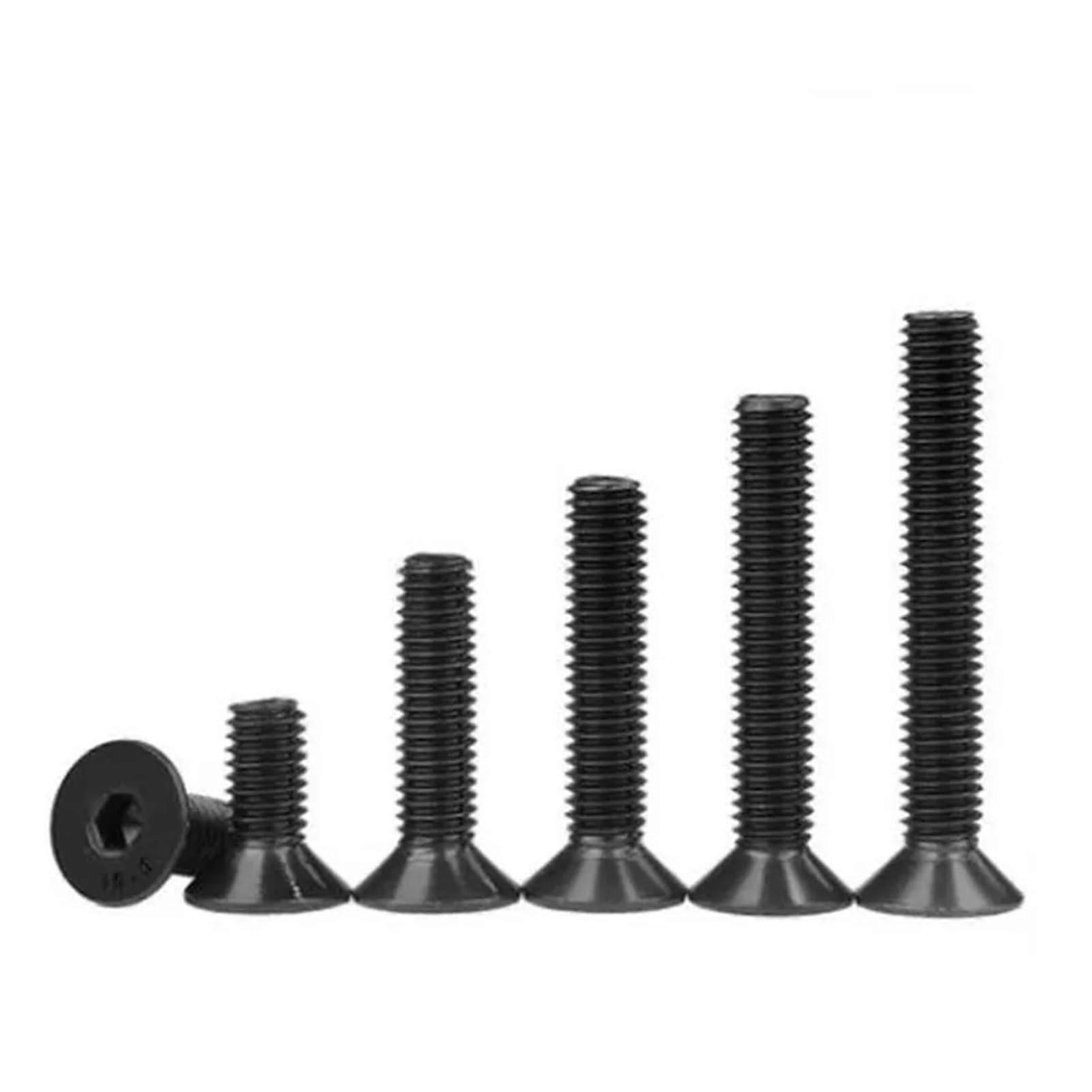 Internal Hex Screws Stainless Steel, 10/50-Piece Pack, M2-M8, Black, Grade 10.9, Flat Head Hex Socket Countersunk Screw