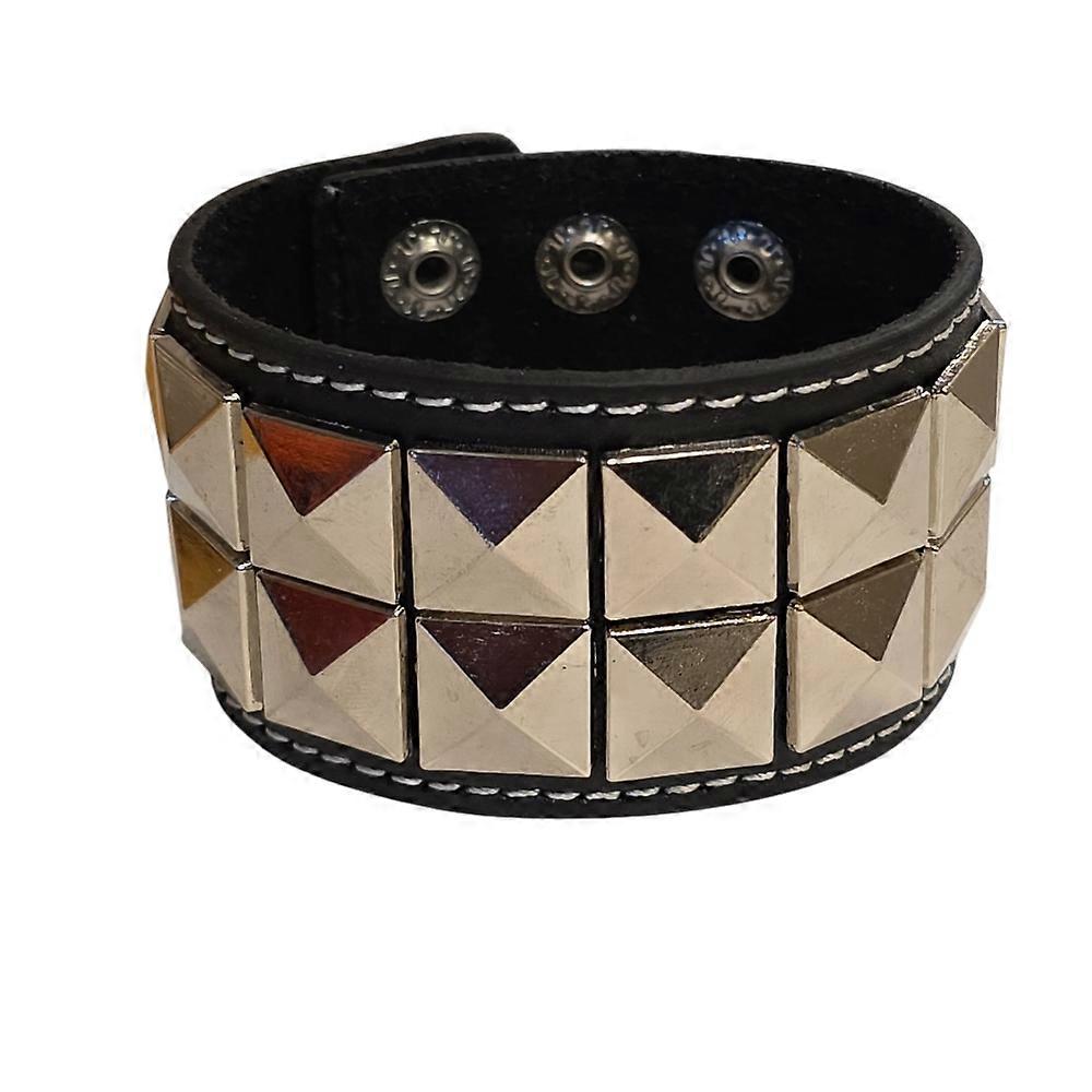 Black leather bracelet with pyramid rivets